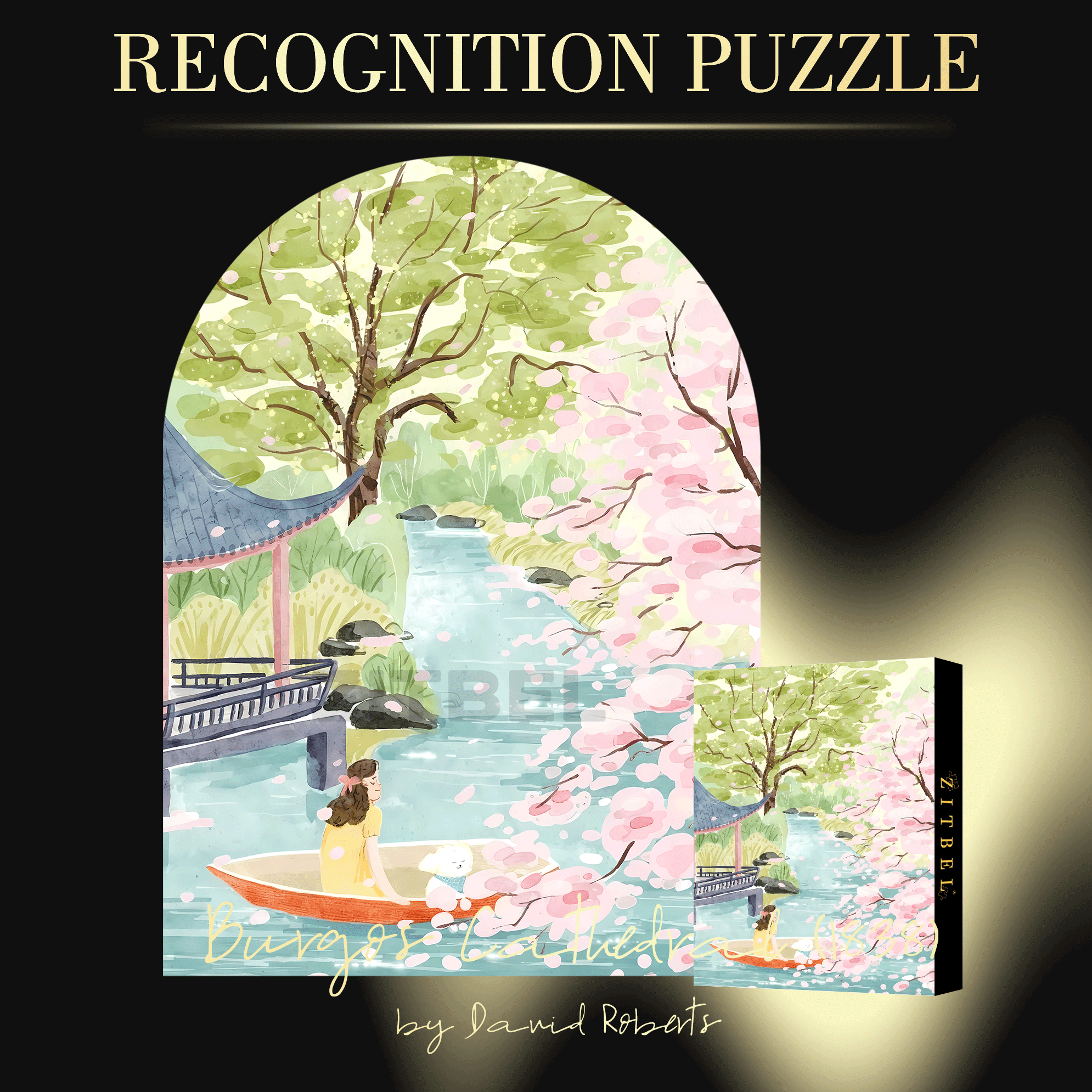 Enjoying The Flowers By Boat 500pcs/1000pcs Jigsaw Puzzle, Scratch-Resistant, Interactive Family Game & Brain-Boosting DIY Decor, Perfect for Halloween, Christmas & New Year Gifts, Family Puzzle Game