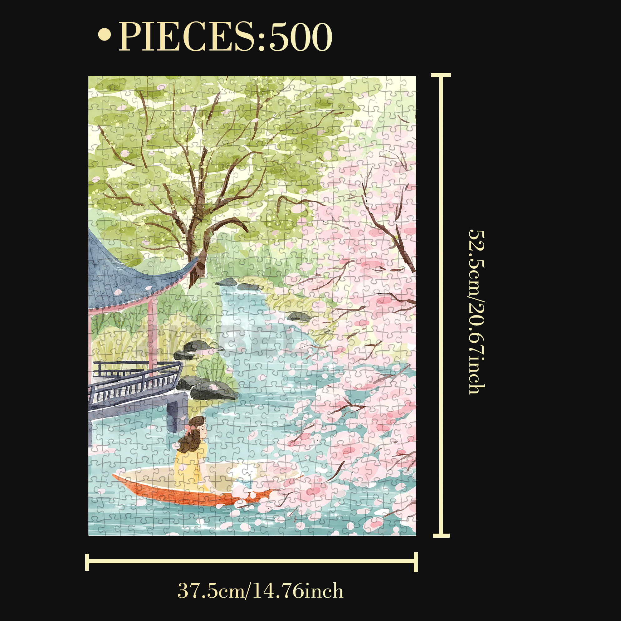 Enjoying The Flowers By Boat 500pcs/1000pcs Jigsaw Puzzle, Scratch-Resistant, Interactive Family Game & Brain-Boosting DIY Decor, Perfect for Halloween, Christmas & New Year Gifts, Family Puzzle Game