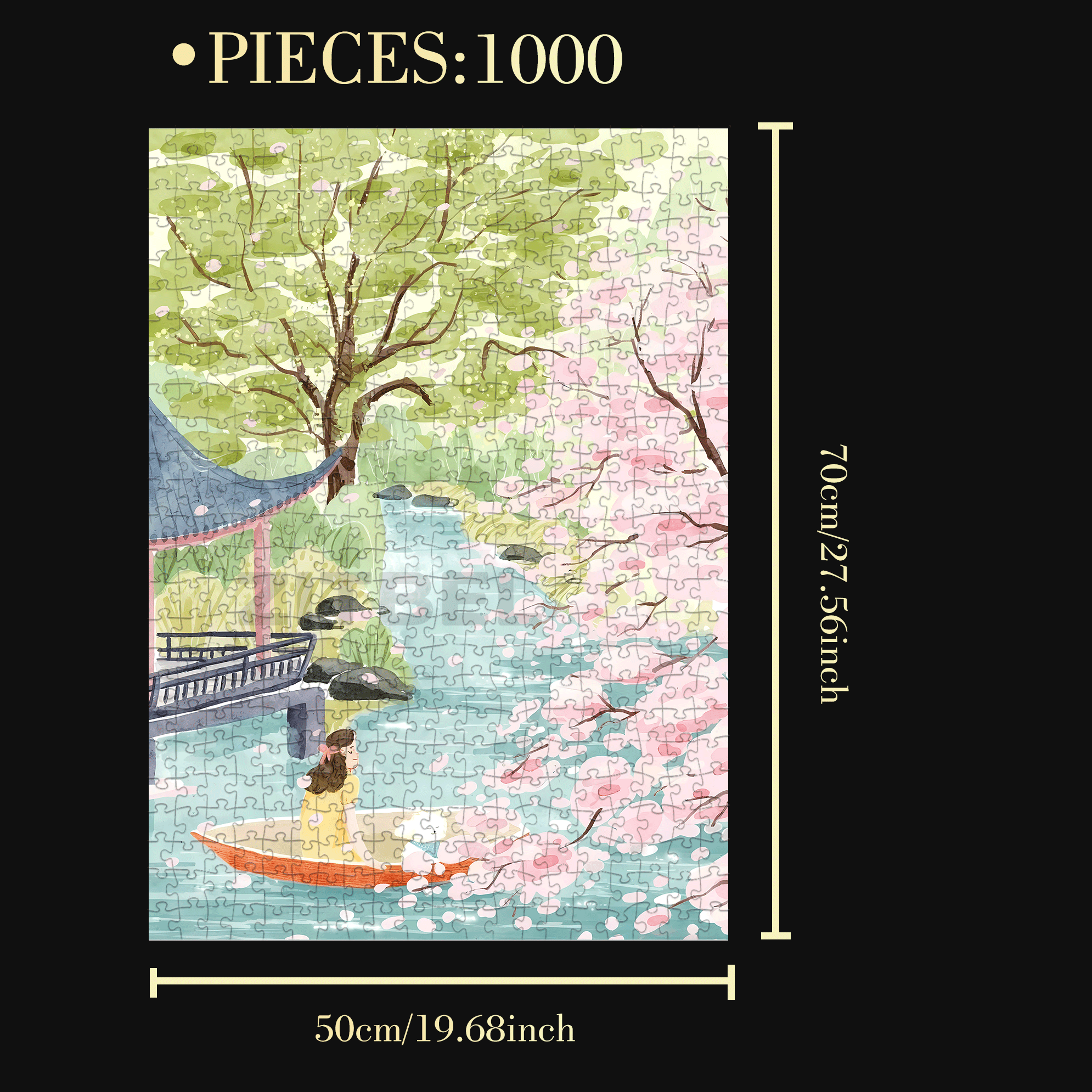 Enjoying The Flowers By Boat 500pcs/1000pcs Jigsaw Puzzle, Scratch-Resistant, Interactive Family Game & Brain-Boosting DIY Decor, Perfect for Halloween, Christmas & New Year Gifts, Family Puzzle Game