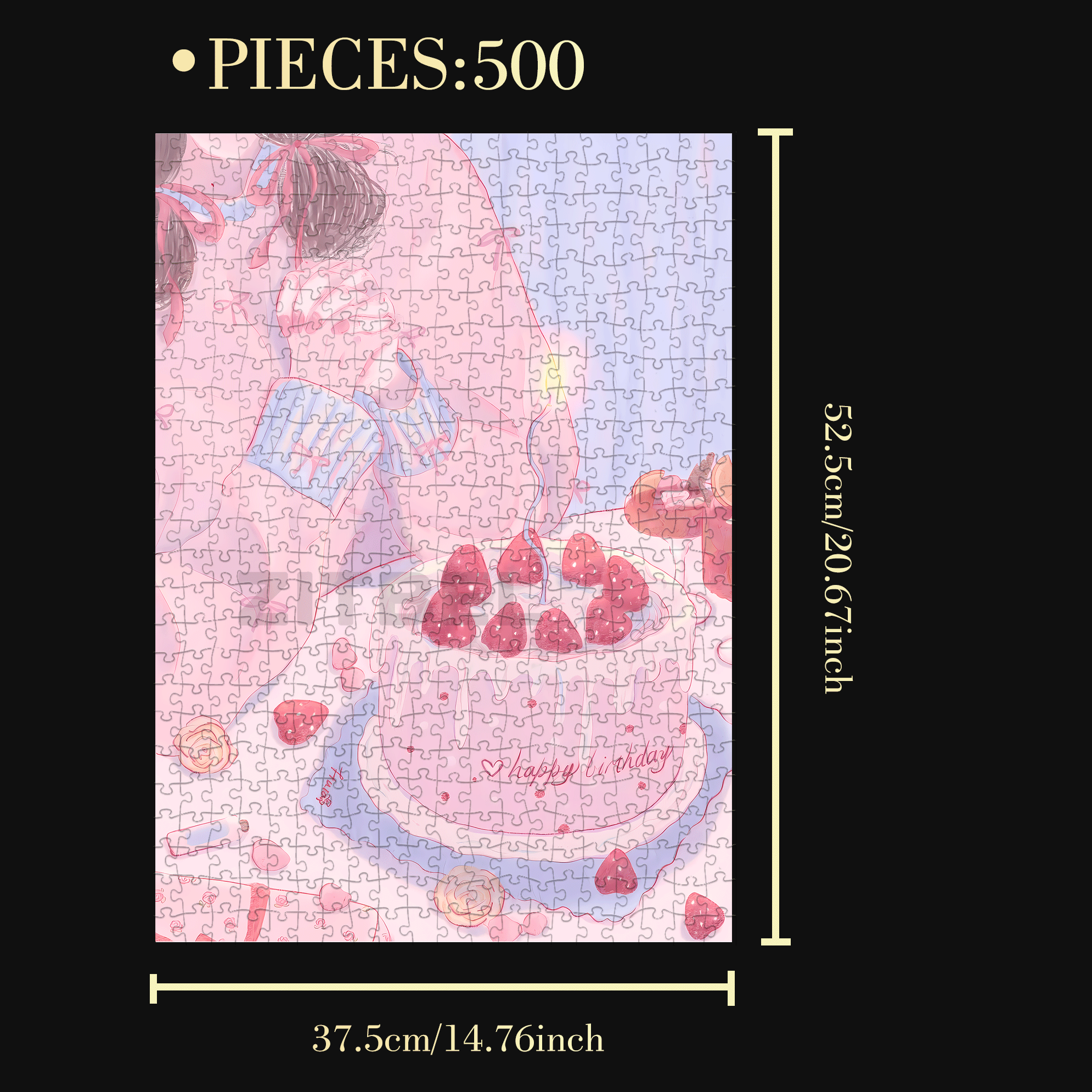 Pink Birthday Party 500pcs/1000pcs Jigsaw Puzzle, Scratch-Resistant, Interactive Family Game & Brain-Boosting DIY Decor, Perfect for Halloween, Christmas & New Year Gifts, Family Puzzle Game