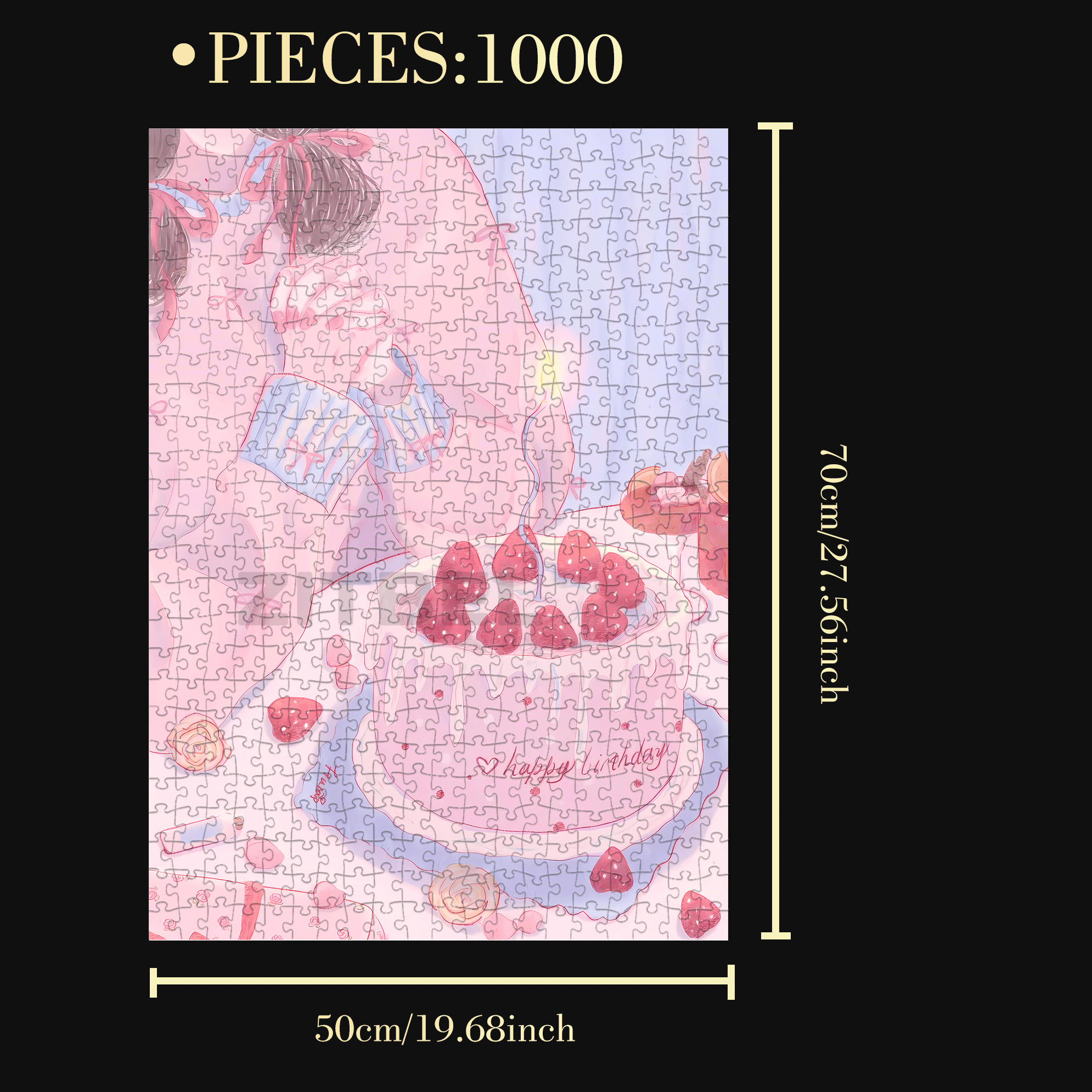 Pink Birthday Party 500pcs/1000pcs Jigsaw Puzzle, Scratch-Resistant, Interactive Family Game & Brain-Boosting DIY Decor, Perfect for Halloween, Christmas & New Year Gifts, Family Puzzle Game