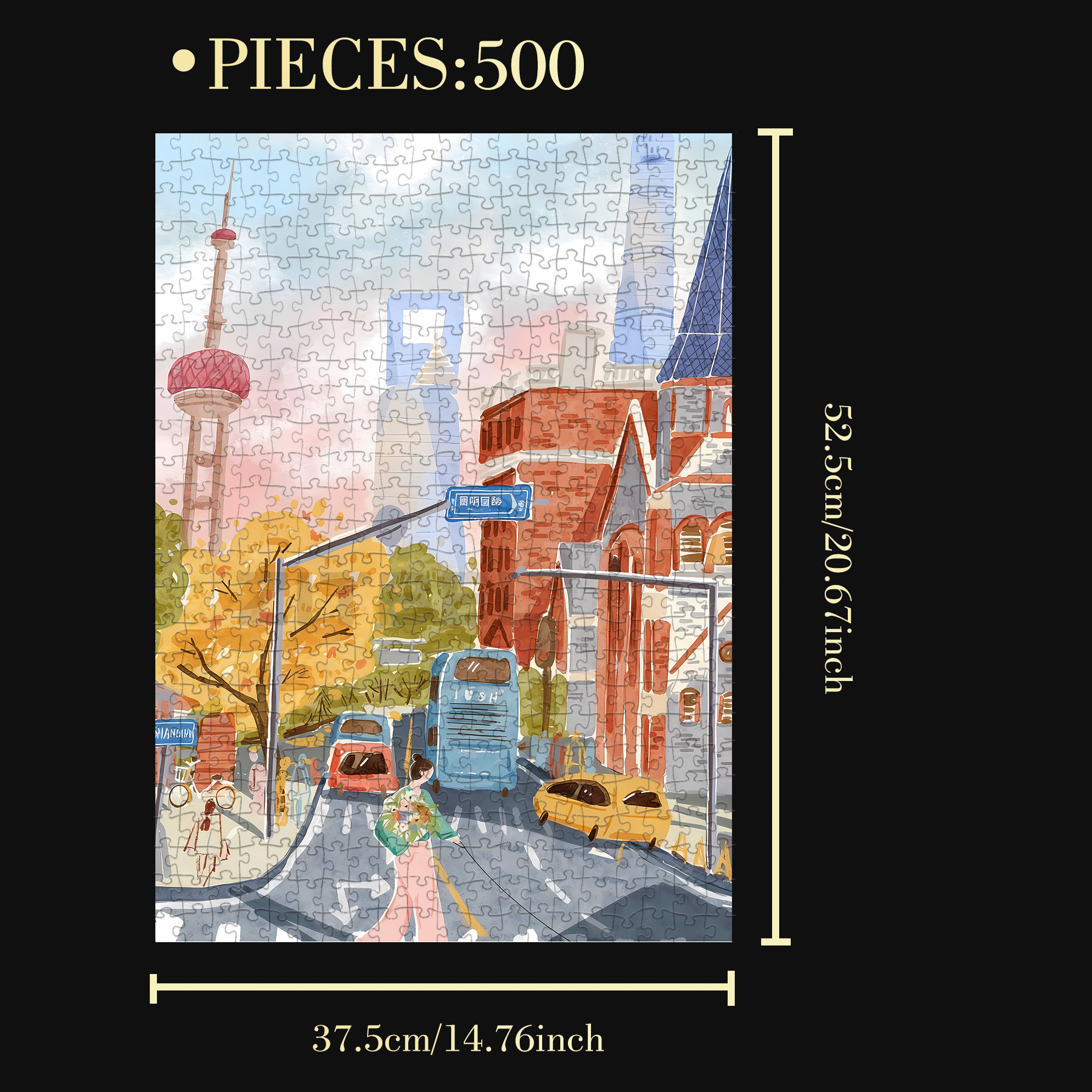Shanghai Morning 500pcs/1000pcs Jigsaw Puzzle, Scratch-Resistant, Interactive Family Game & Brain-Boosting DIY Decor, Perfect for Halloween, Christmas & New Year Gifts, Family Puzzle Game