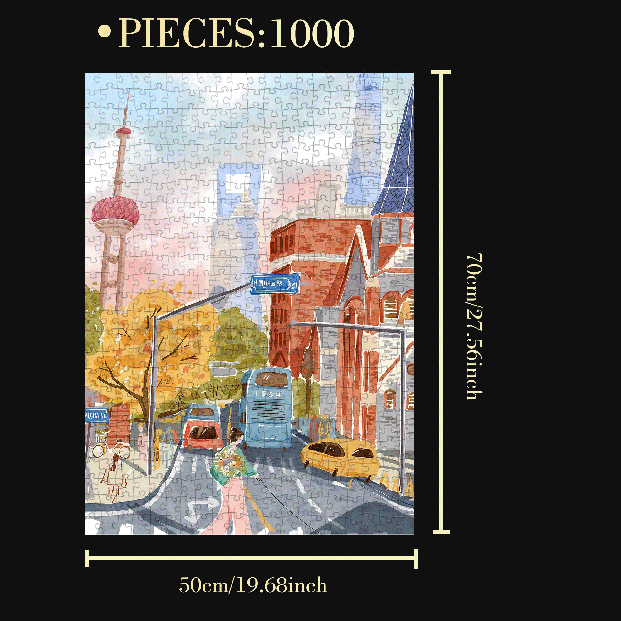 Shanghai Morning 500pcs/1000pcs Jigsaw Puzzle, Scratch-Resistant, Interactive Family Game & Brain-Boosting DIY Decor, Perfect for Halloween, Christmas & New Year Gifts, Family Puzzle Game