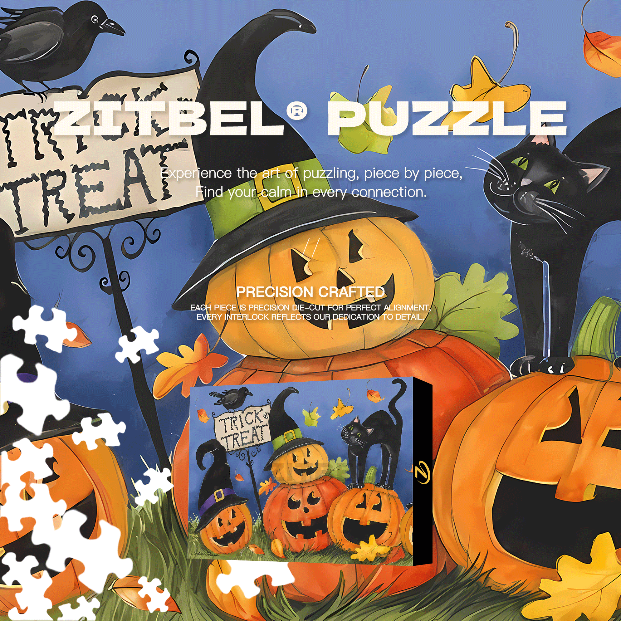 Black Cat's Halloween 500pcs/1000pcs Jigsaw Puzzle, Scratch-Resistant, Interactive Family Game & Brain-Boosting DIY Decor, Perfect for Halloween, Christmas & New Year Gifts, Family Puzzle Game