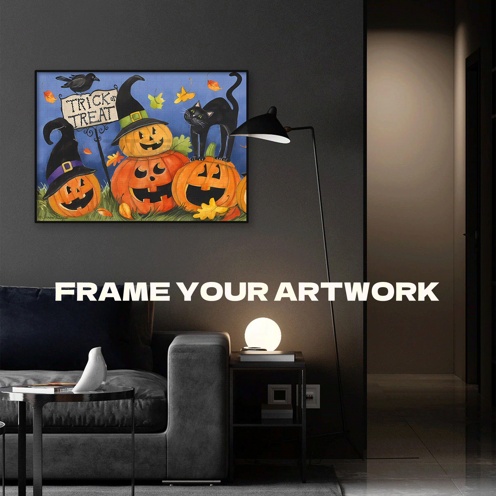 Black Cat's Halloween 500pcs/1000pcs Jigsaw Puzzle, Scratch-Resistant, Interactive Family Game & Brain-Boosting DIY Decor, Perfect for Halloween, Christmas & New Year Gifts, Family Puzzle Game