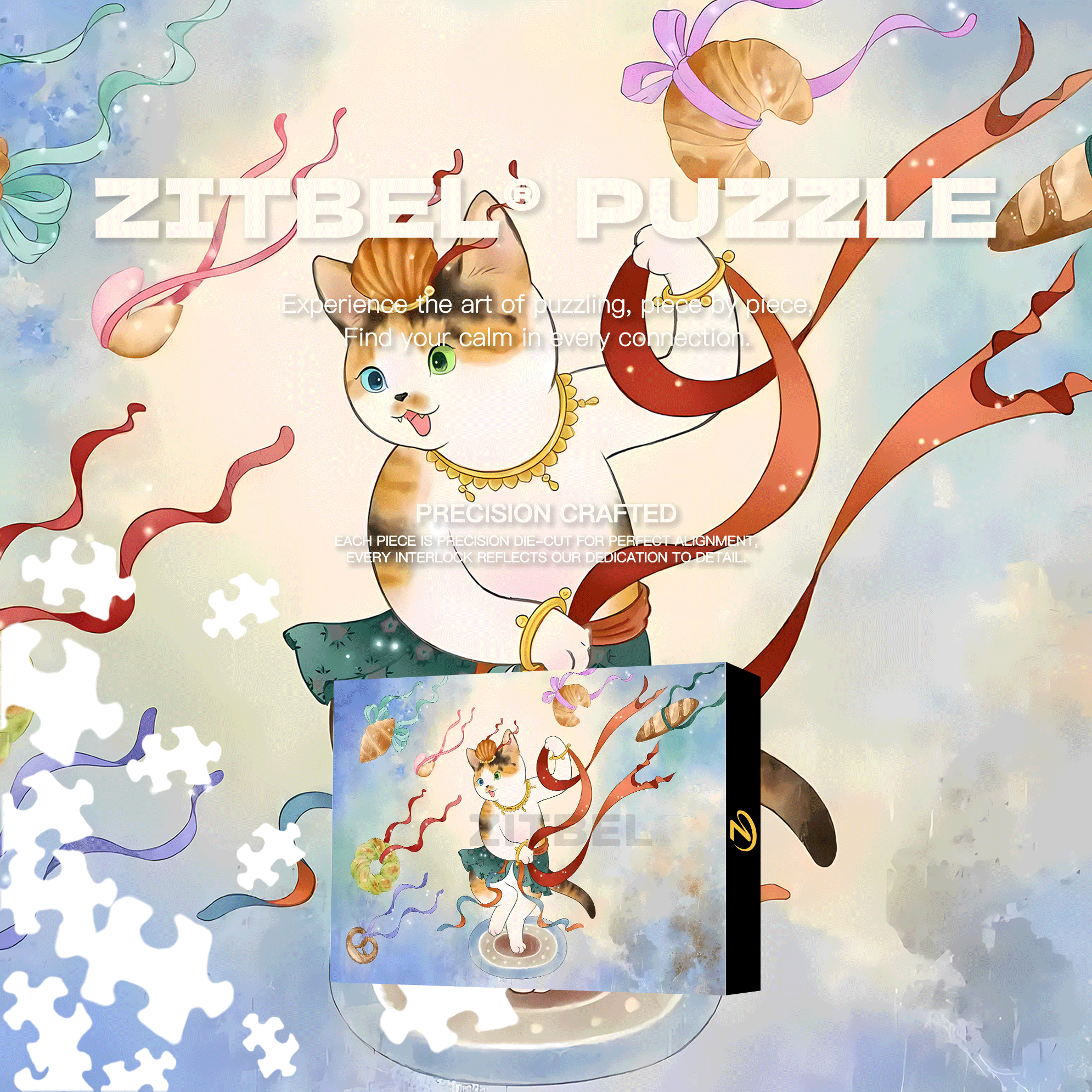 Flying Cat 5 500pcs/1000pcs Jigsaw Puzzle, Scratch-Resistant, Interactive Family Game & Brain-Boosting DIY Decor, Perfect for Halloween, Christmas & New Year Gifts, Family Puzzle Game