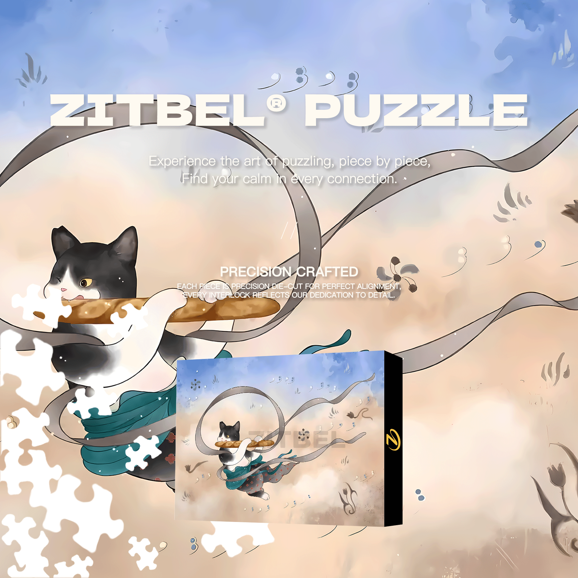 Flying Cat 6 500pcs/1000pcs Jigsaw Puzzle, Scratch-Resistant, Interactive Family Game & Brain-Boosting DIY Decor, Perfect for Halloween, Christmas & New Year Gifts, Family Puzzle Game