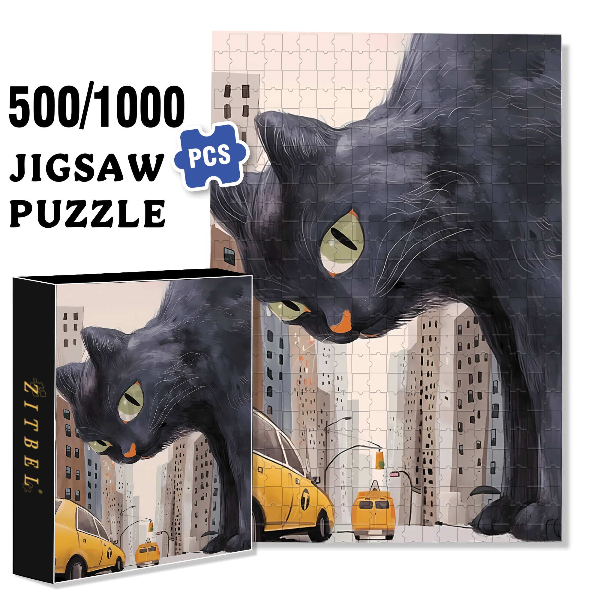 Cats Invade Earth 2 500pcs/1000pcs Jigsaw Puzzle, Scratch-Resistant, Interactive Family Game & Brain-Boosting DIY Decor, Perfect for Halloween, Christmas & New Year Gifts, Family Puzzle Game