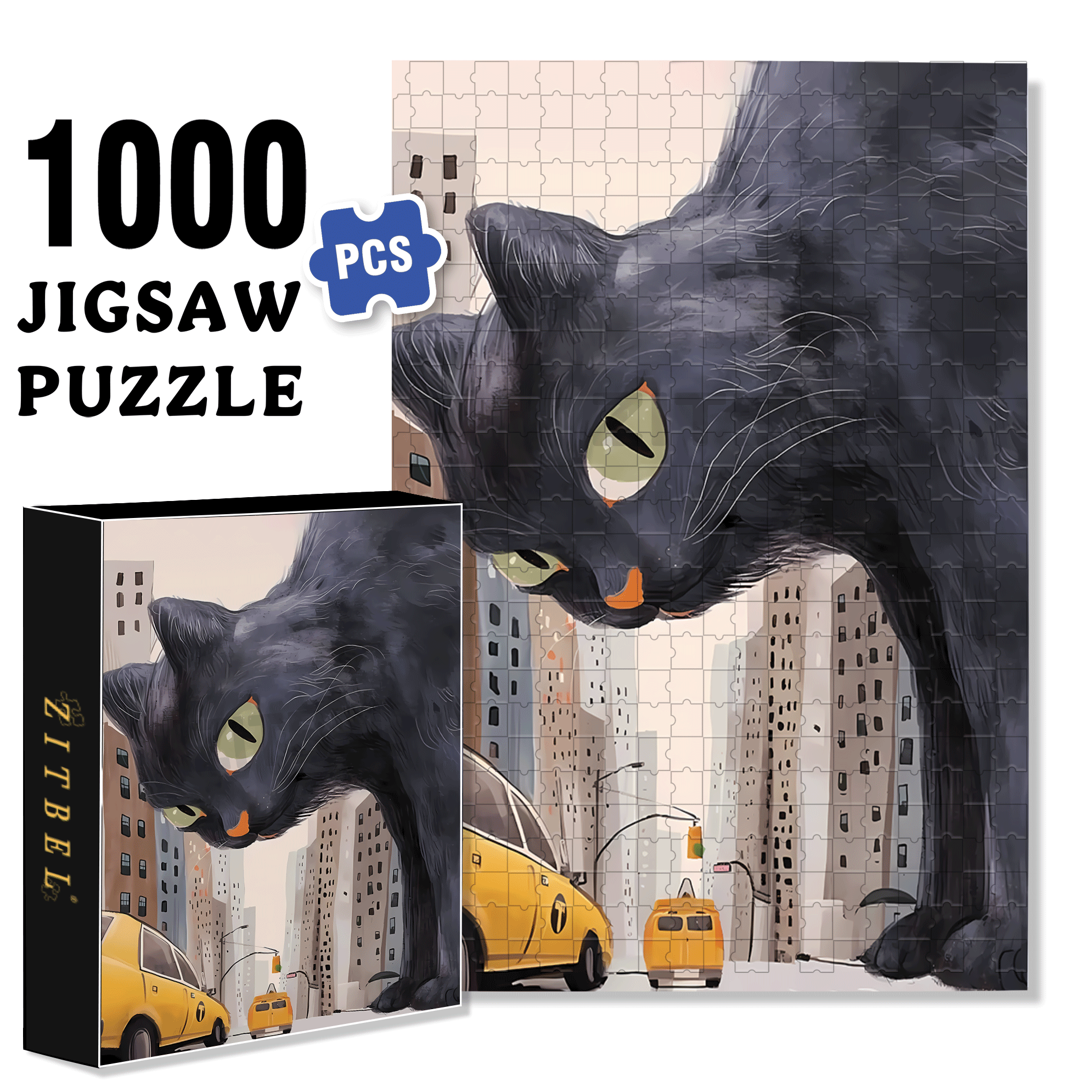 Cats Invade Earth 2 500pcs/1000pcs Jigsaw Puzzle, Scratch-Resistant, Interactive Family Game & Brain-Boosting DIY Decor, Perfect for Halloween, Christmas & New Year Gifts, Family Puzzle Game