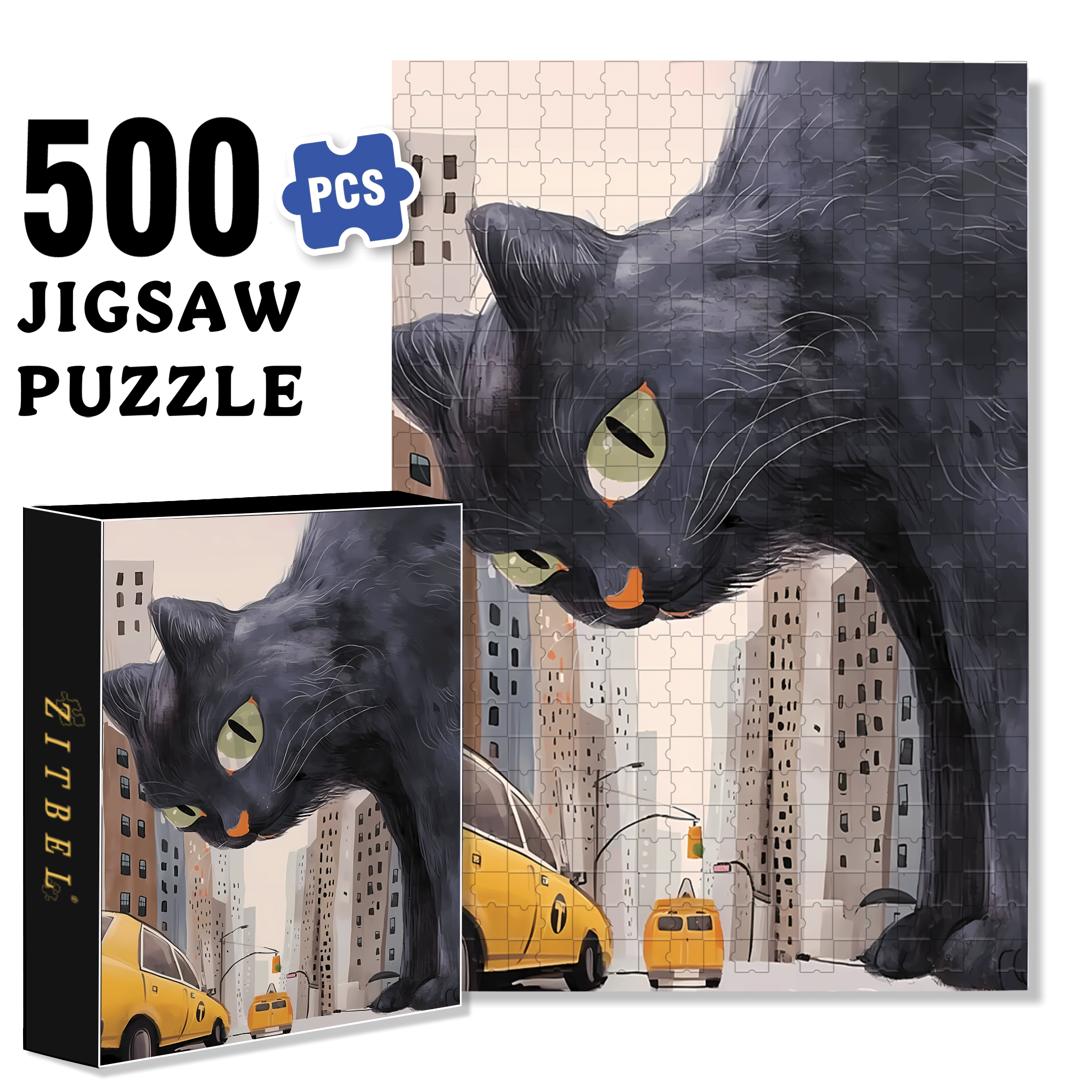 Cats Invade Earth 2 500pcs/1000pcs Jigsaw Puzzle, Scratch-Resistant, Interactive Family Game & Brain-Boosting DIY Decor, Perfect for Halloween, Christmas & New Year Gifts, Family Puzzle Game
