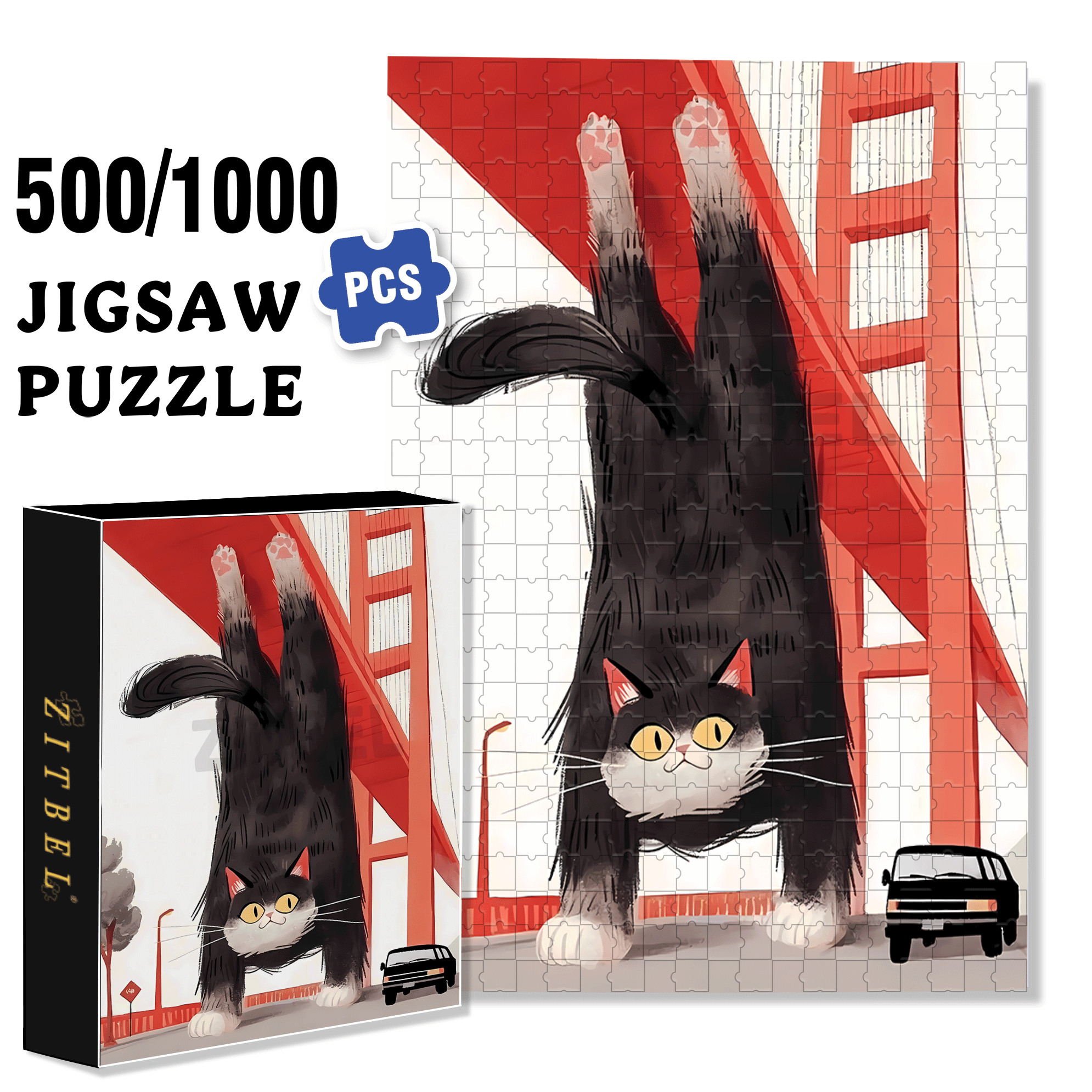 Cats Invade Earth 3 500pcs/1000pcs Jigsaw Puzzle, Scratch-Resistant, Interactive Family Game & Brain-Boosting DIY Decor, Perfect for Halloween, Christmas & New Year Gifts, Family Puzzle Game
