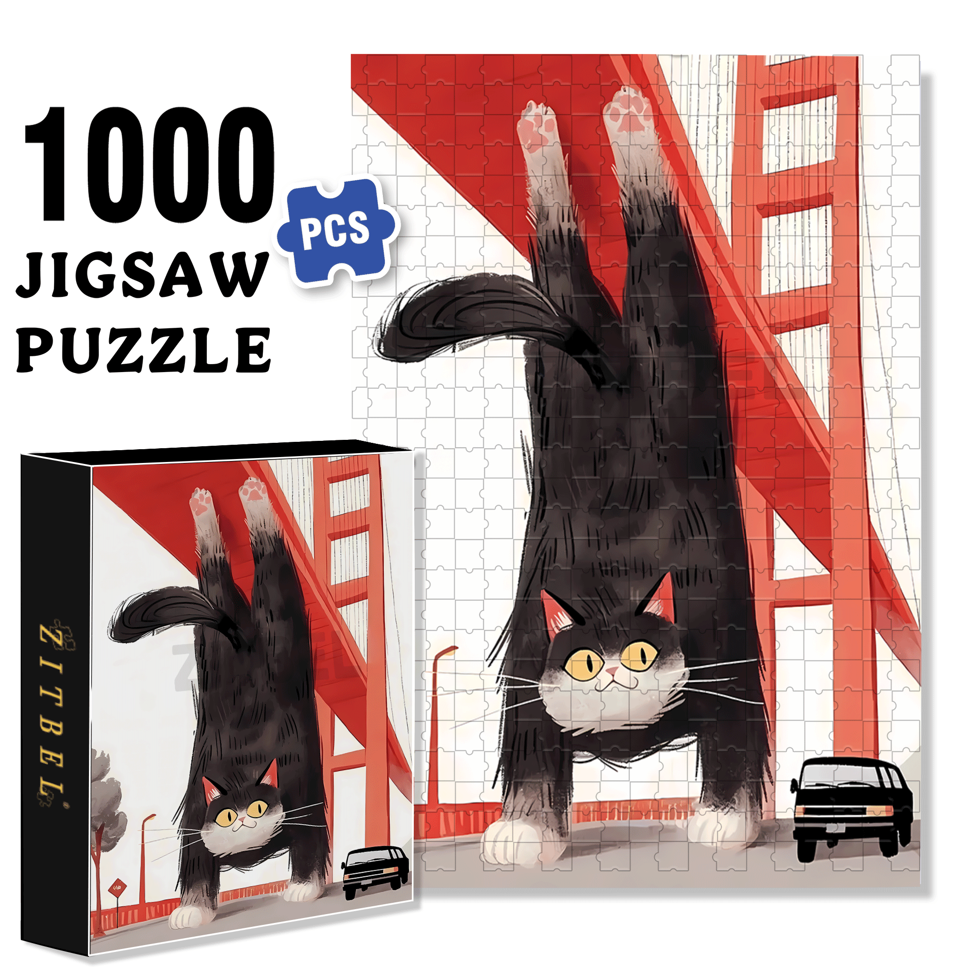 Cats Invade Earth 3 500pcs/1000pcs Jigsaw Puzzle, Scratch-Resistant, Interactive Family Game & Brain-Boosting DIY Decor, Perfect for Halloween, Christmas & New Year Gifts, Family Puzzle Game