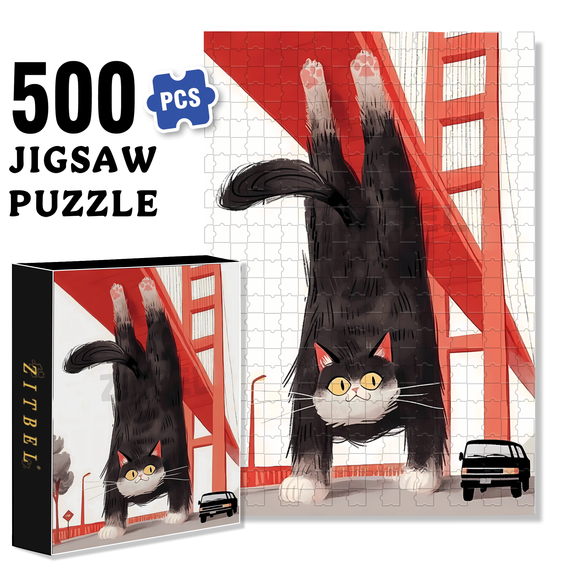 Cats Invade Earth 3 500pcs/1000pcs Jigsaw Puzzle, Scratch-Resistant, Interactive Family Game & Brain-Boosting DIY Decor, Perfect for Halloween, Christmas & New Year Gifts, Family Puzzle Game