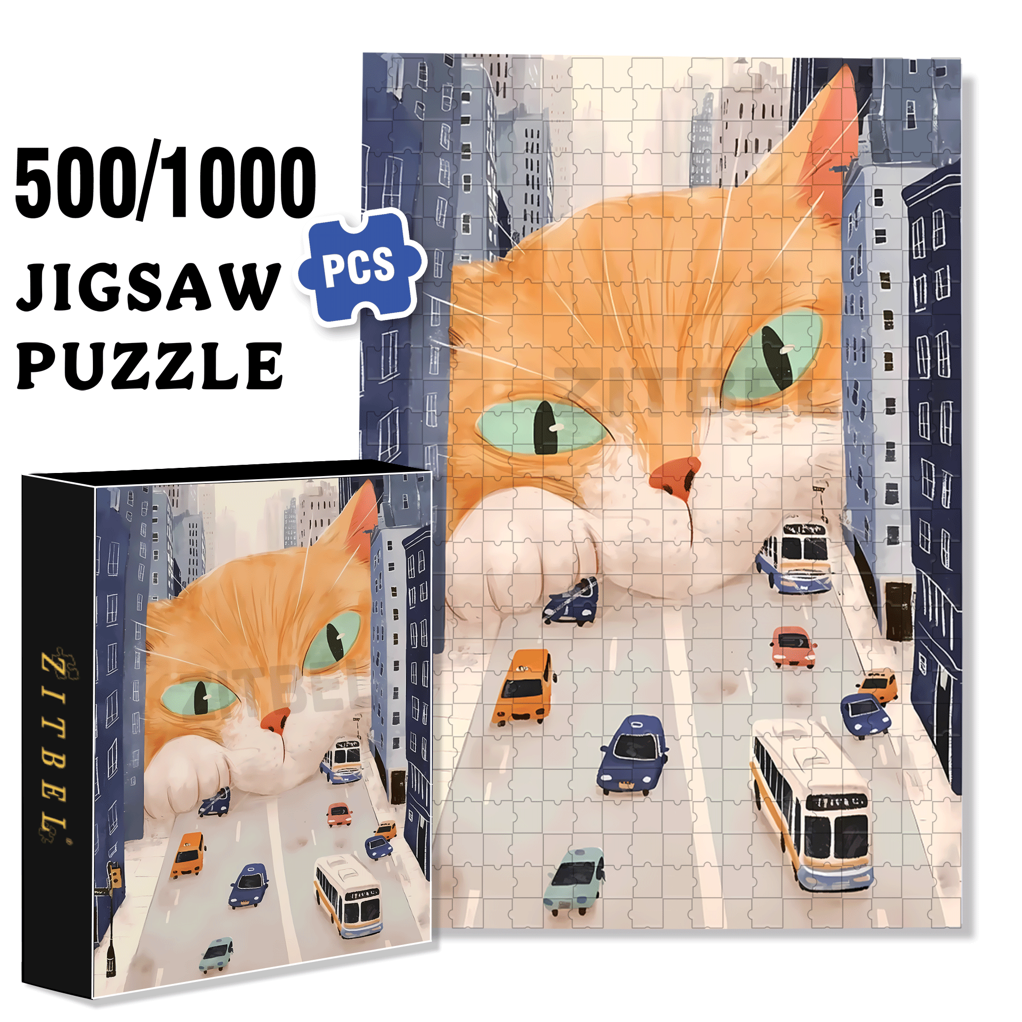 Cats Invade Earth 500pcs/1000pcs Jigsaw Puzzle, Scratch-Resistant, Interactive Family Game & Brain-Boosting DIY Decor, Perfect for Halloween, Christmas & New Year Gifts, Family Puzzle Game