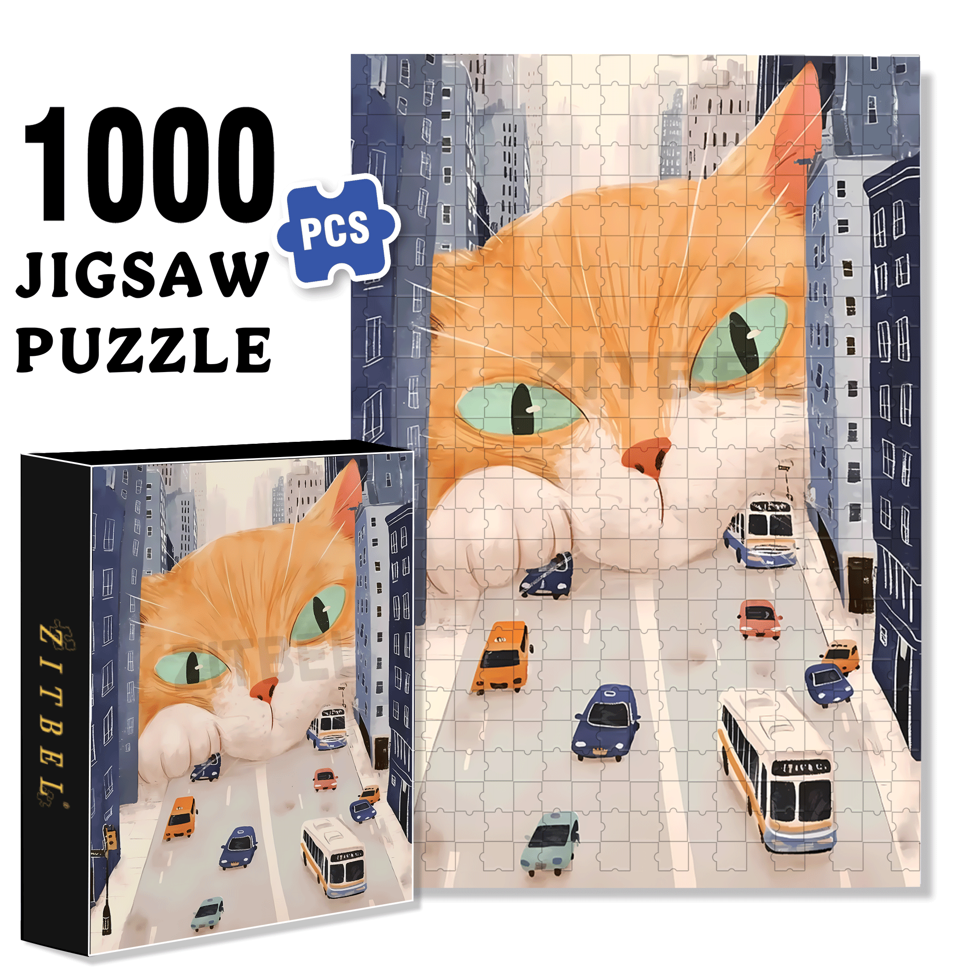 Cats Invade Earth 500pcs/1000pcs Jigsaw Puzzle, Scratch-Resistant, Interactive Family Game & Brain-Boosting DIY Decor, Perfect for Halloween, Christmas & New Year Gifts, Family Puzzle Game