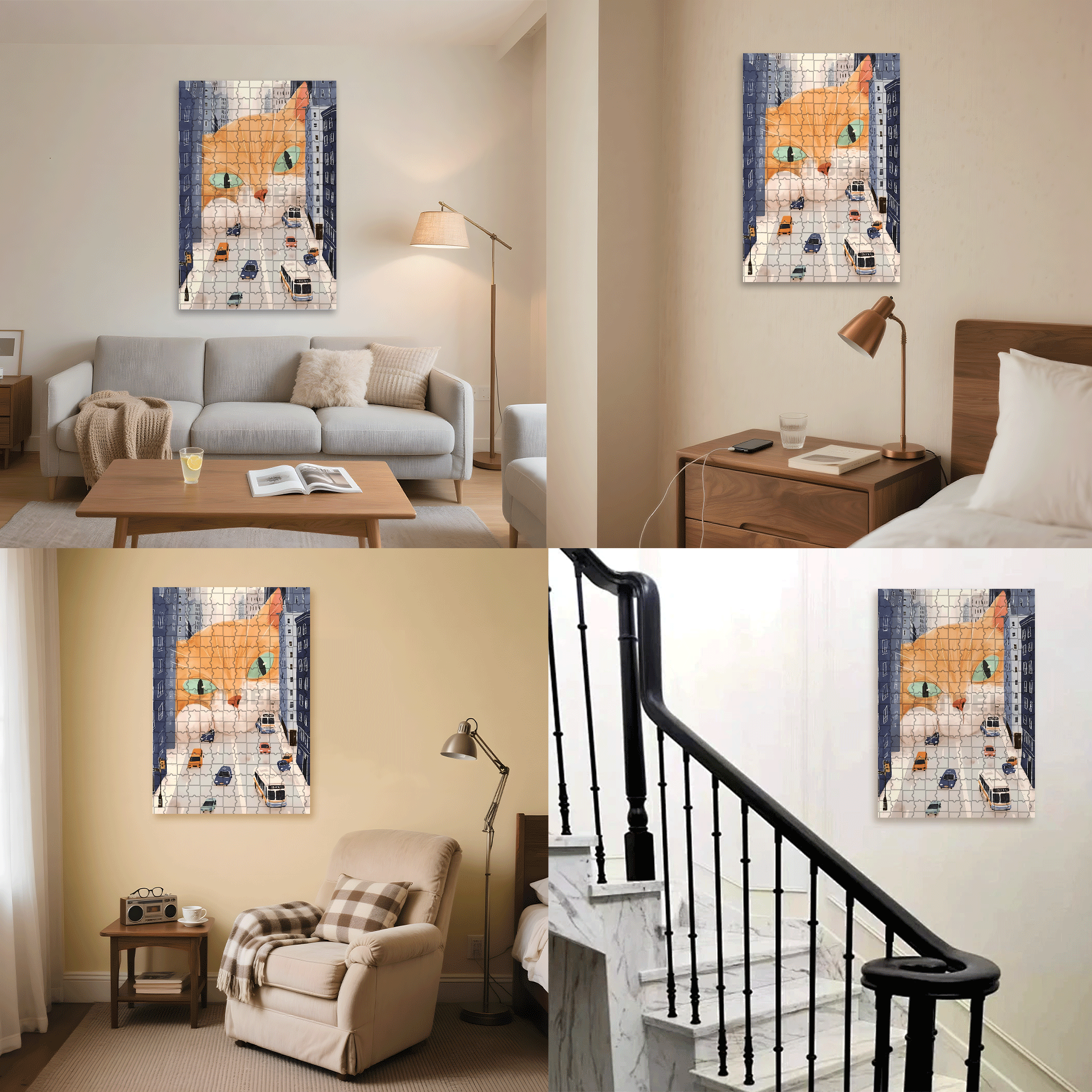 Cats Invade Earth 500pcs/1000pcs Jigsaw Puzzle, Scratch-Resistant, Interactive Family Game & Brain-Boosting DIY Decor, Perfect for Halloween, Christmas & New Year Gifts, Family Puzzle Game