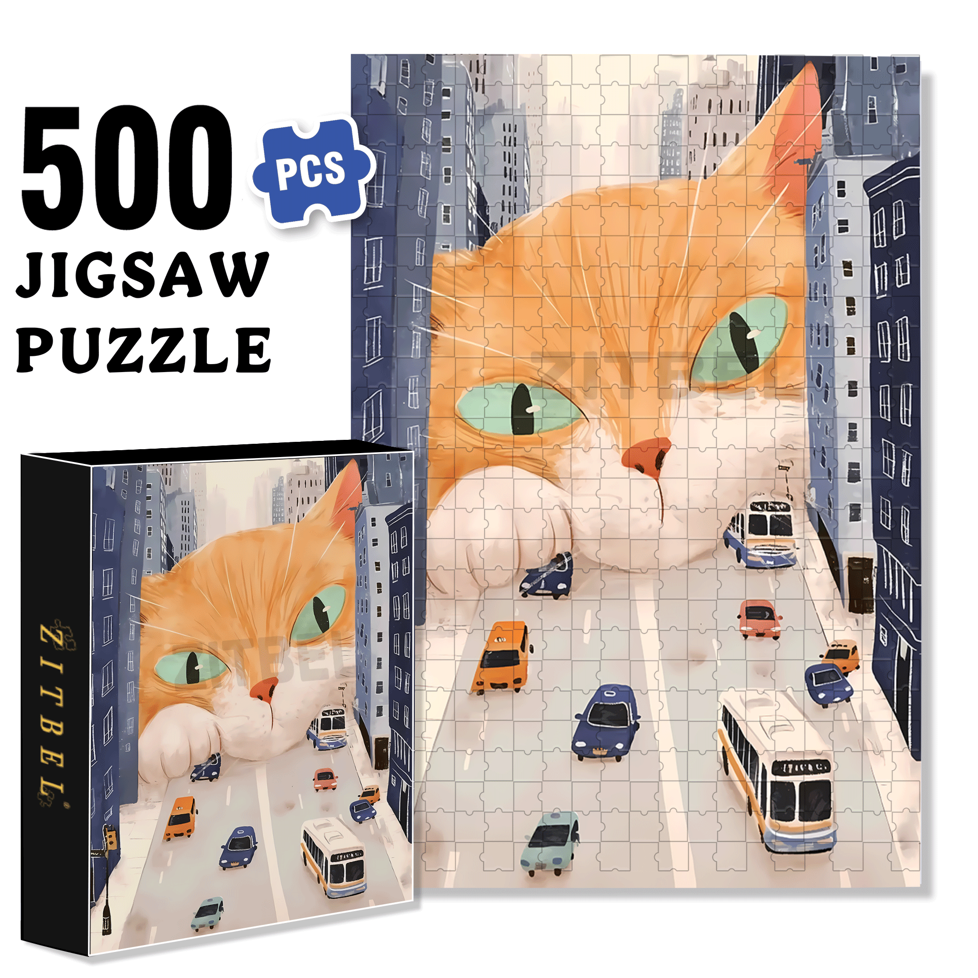 Cats Invade Earth 500pcs/1000pcs Jigsaw Puzzle, Scratch-Resistant, Interactive Family Game & Brain-Boosting DIY Decor, Perfect for Halloween, Christmas & New Year Gifts, Family Puzzle Game