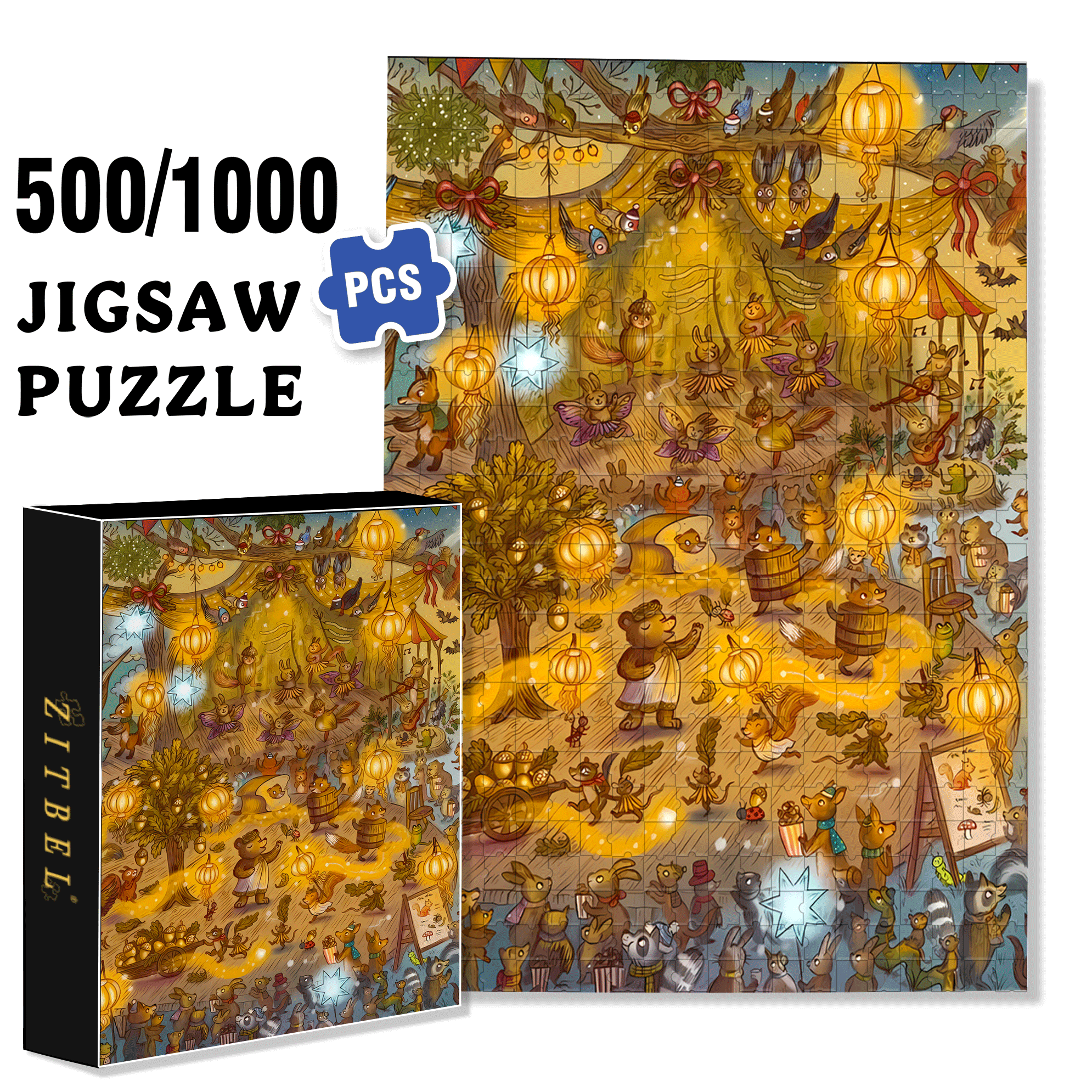 Celebration Night 500pcs/1000pcs Jigsaw Puzzle, Scratch-Resistant, Interactive Family Game & Brain-Boosting DIY Decor, Perfect for Halloween, Christmas & New Year Gifts, Family Puzzle Game