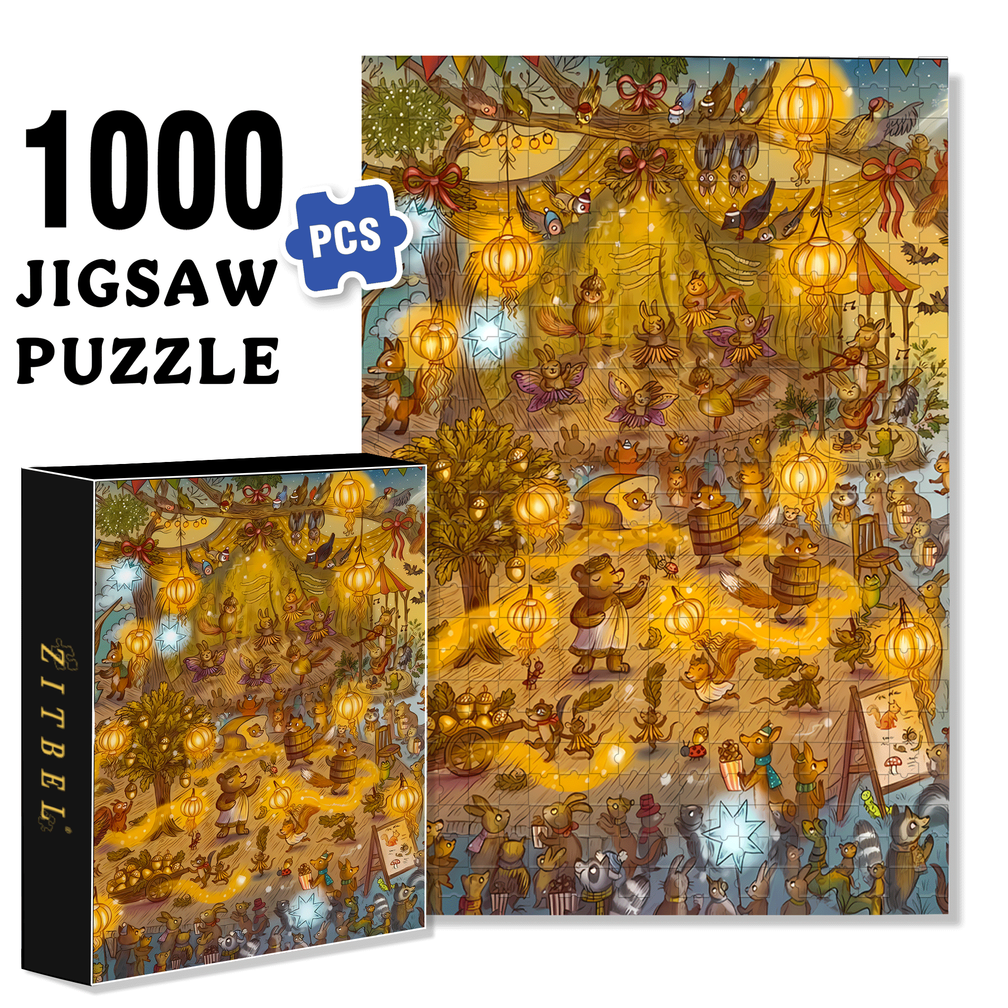 Celebration Night 500pcs/1000pcs Jigsaw Puzzle, Scratch-Resistant, Interactive Family Game & Brain-Boosting DIY Decor, Perfect for Halloween, Christmas & New Year Gifts, Family Puzzle Game
