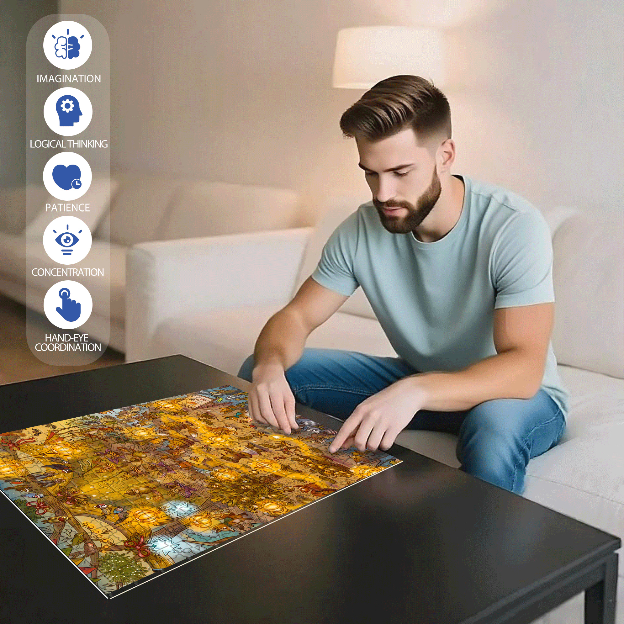 Celebration Night 500pcs/1000pcs Jigsaw Puzzle, Scratch-Resistant, Interactive Family Game & Brain-Boosting DIY Decor, Perfect for Halloween, Christmas & New Year Gifts, Family Puzzle Game