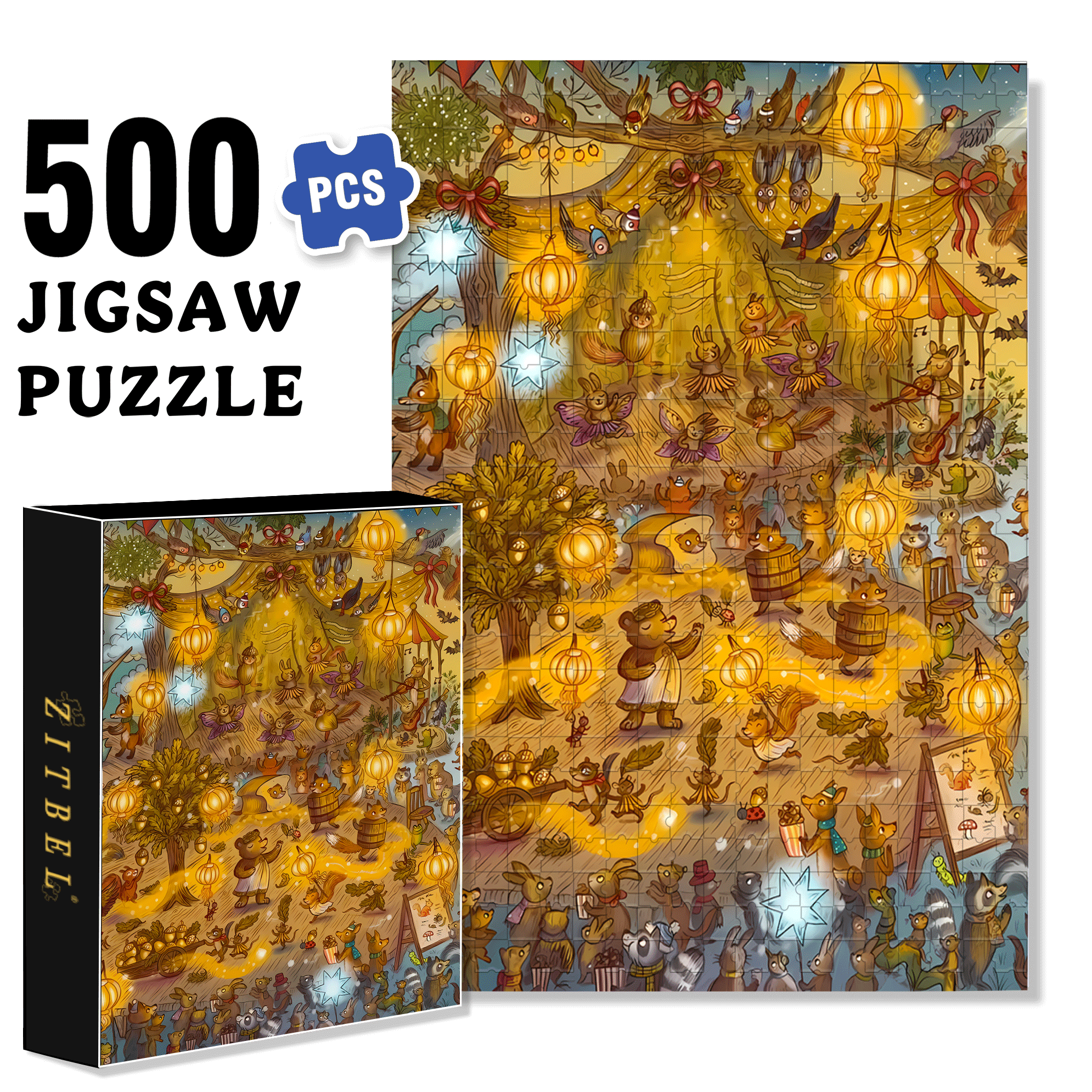 Celebration Night 500pcs/1000pcs Jigsaw Puzzle, Scratch-Resistant, Interactive Family Game & Brain-Boosting DIY Decor, Perfect for Halloween, Christmas & New Year Gifts, Family Puzzle Game
