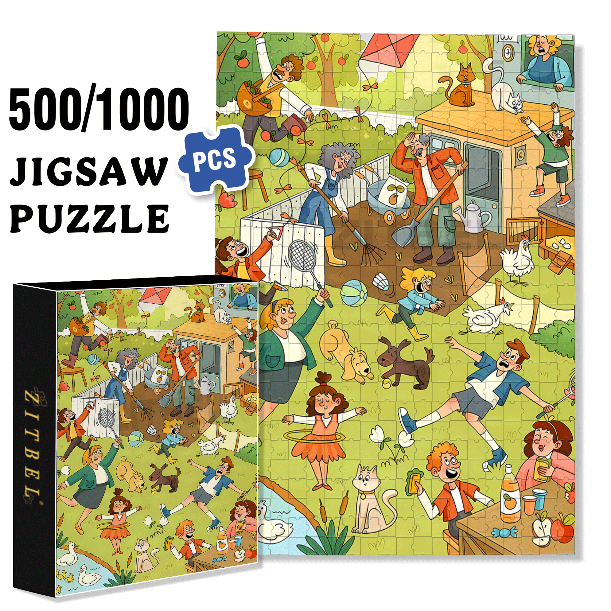 Chickens And Dogs In Chaos 500pcs/1000pcs Jigsaw Puzzle, Scratch-Resistant, Interactive Family Game & Brain-Boosting DIY Decor, Perfect for Halloween, Christmas & New Year Gifts, Family Puzzle Game