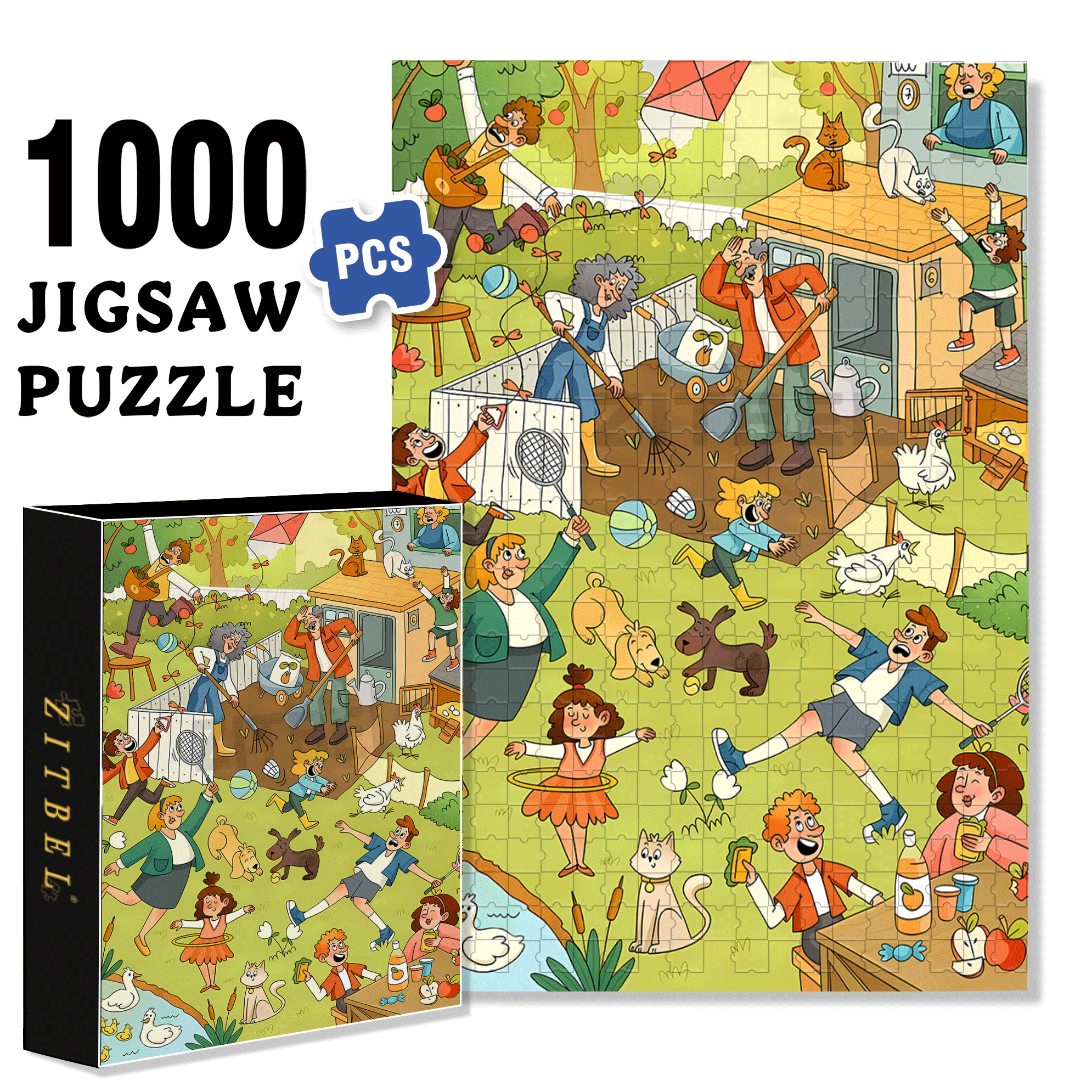 Chickens And Dogs In Chaos 500pcs/1000pcs Jigsaw Puzzle, Scratch-Resistant, Interactive Family Game & Brain-Boosting DIY Decor, Perfect for Halloween, Christmas & New Year Gifts, Family Puzzle Game