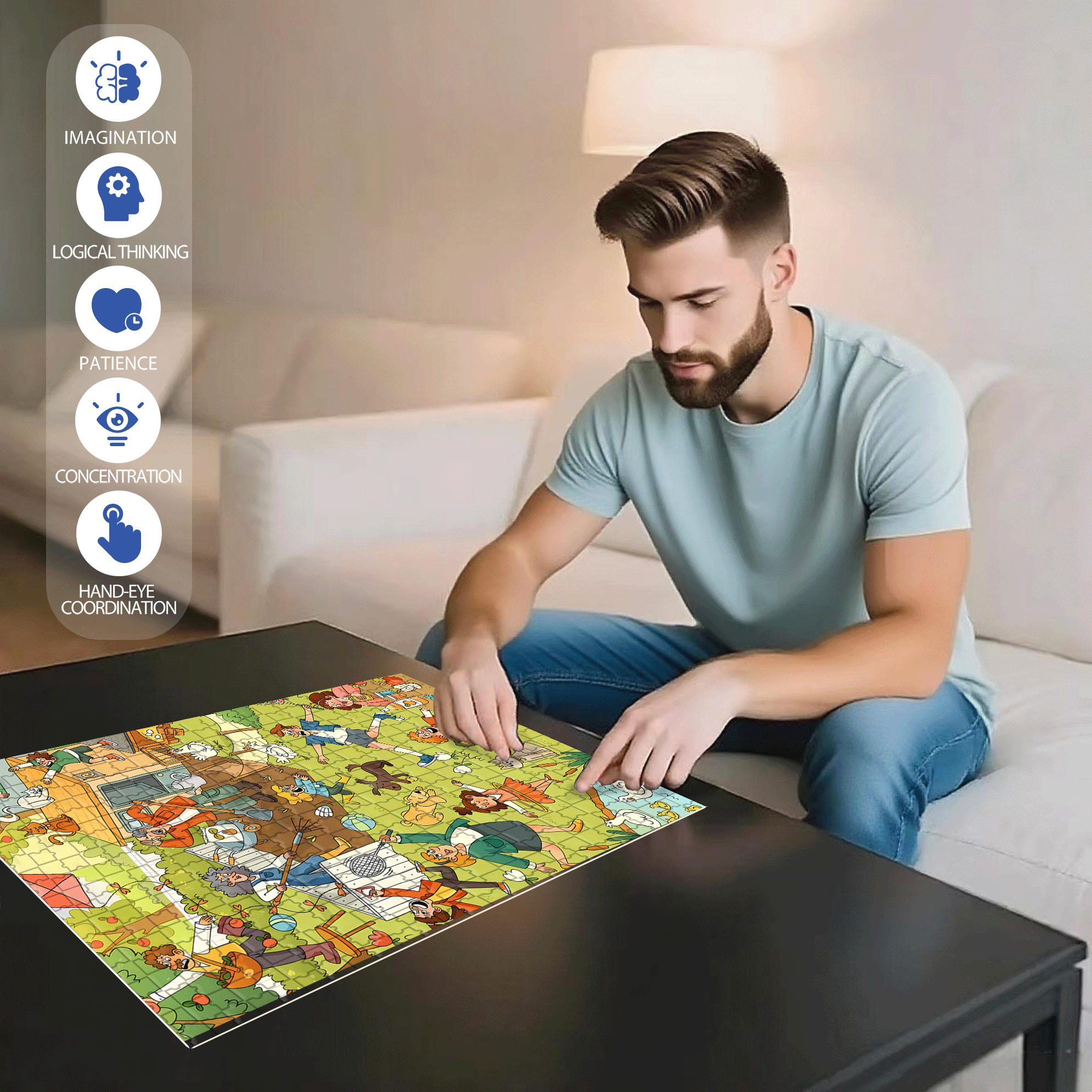 Chickens And Dogs In Chaos 500pcs/1000pcs Jigsaw Puzzle, Scratch-Resistant, Interactive Family Game & Brain-Boosting DIY Decor, Perfect for Halloween, Christmas & New Year Gifts, Family Puzzle Game