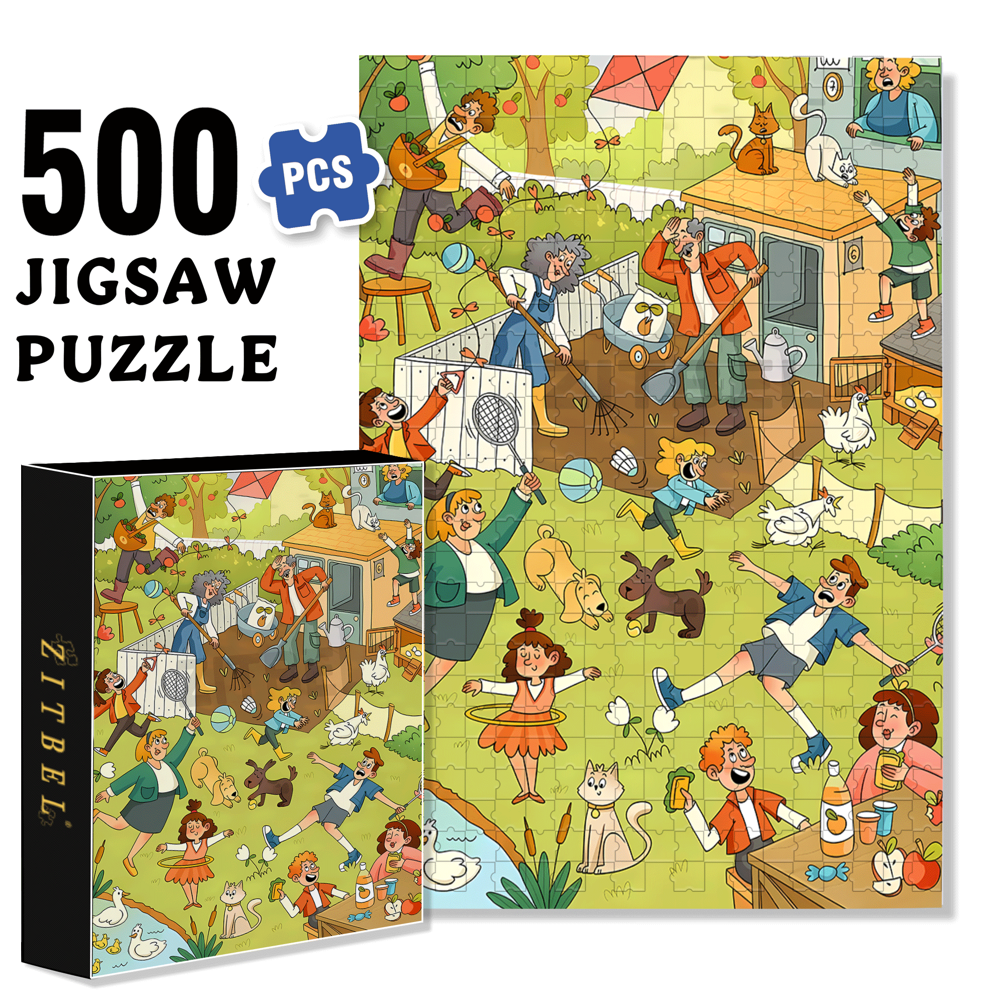 Chickens And Dogs In Chaos 500pcs/1000pcs Jigsaw Puzzle, Scratch-Resistant, Interactive Family Game & Brain-Boosting DIY Decor, Perfect for Halloween, Christmas & New Year Gifts, Family Puzzle Game