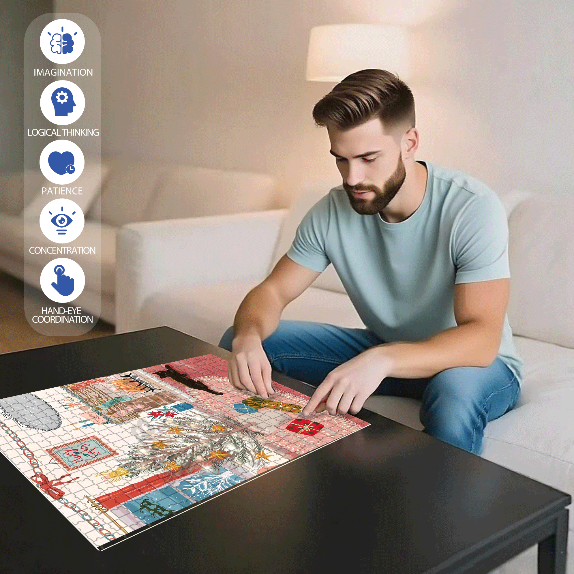 Christmas For Cats 500pcs/1000pcs Jigsaw Puzzle, Scratch-Resistant, Interactive Family Game & Brain-Boosting DIY Decor, Perfect for Halloween, Christmas & New Year Gifts, Family Puzzle Game