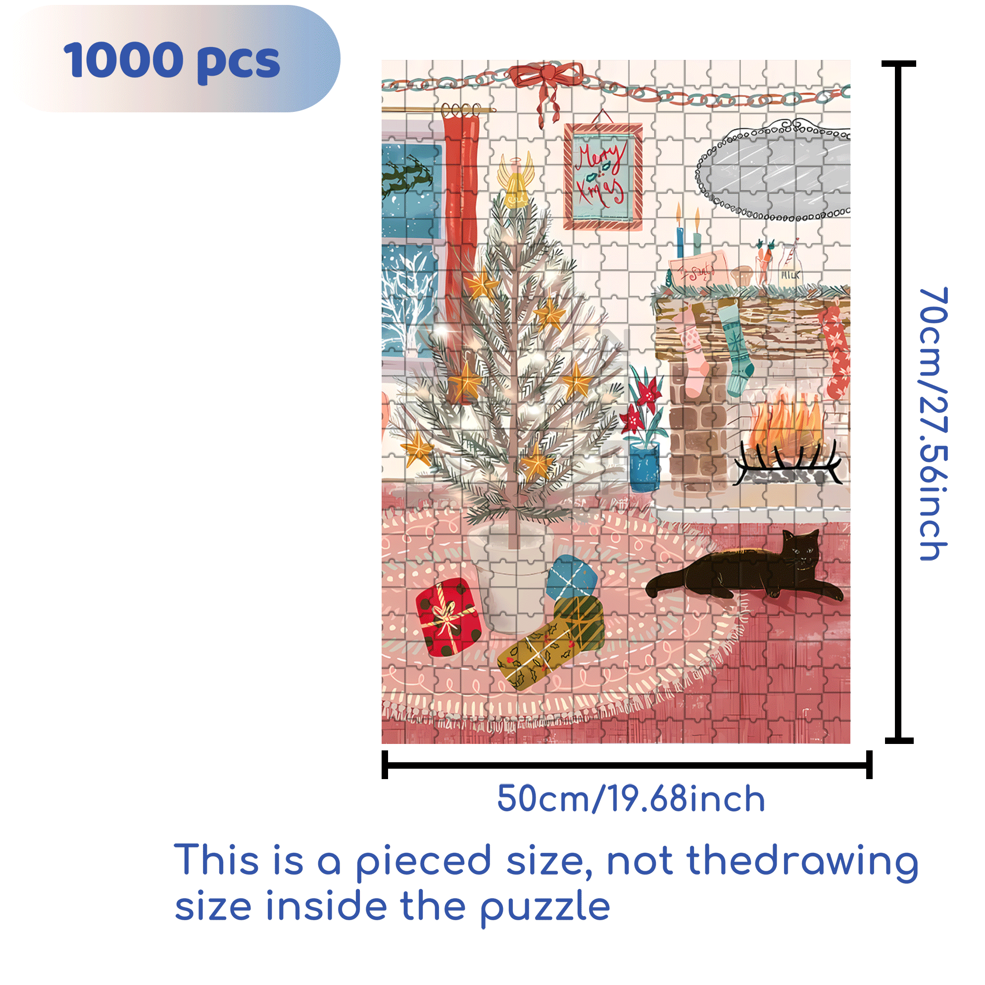 Christmas For Cats 500pcs/1000pcs Jigsaw Puzzle, Scratch-Resistant, Interactive Family Game & Brain-Boosting DIY Decor, Perfect for Halloween, Christmas & New Year Gifts, Family Puzzle Game