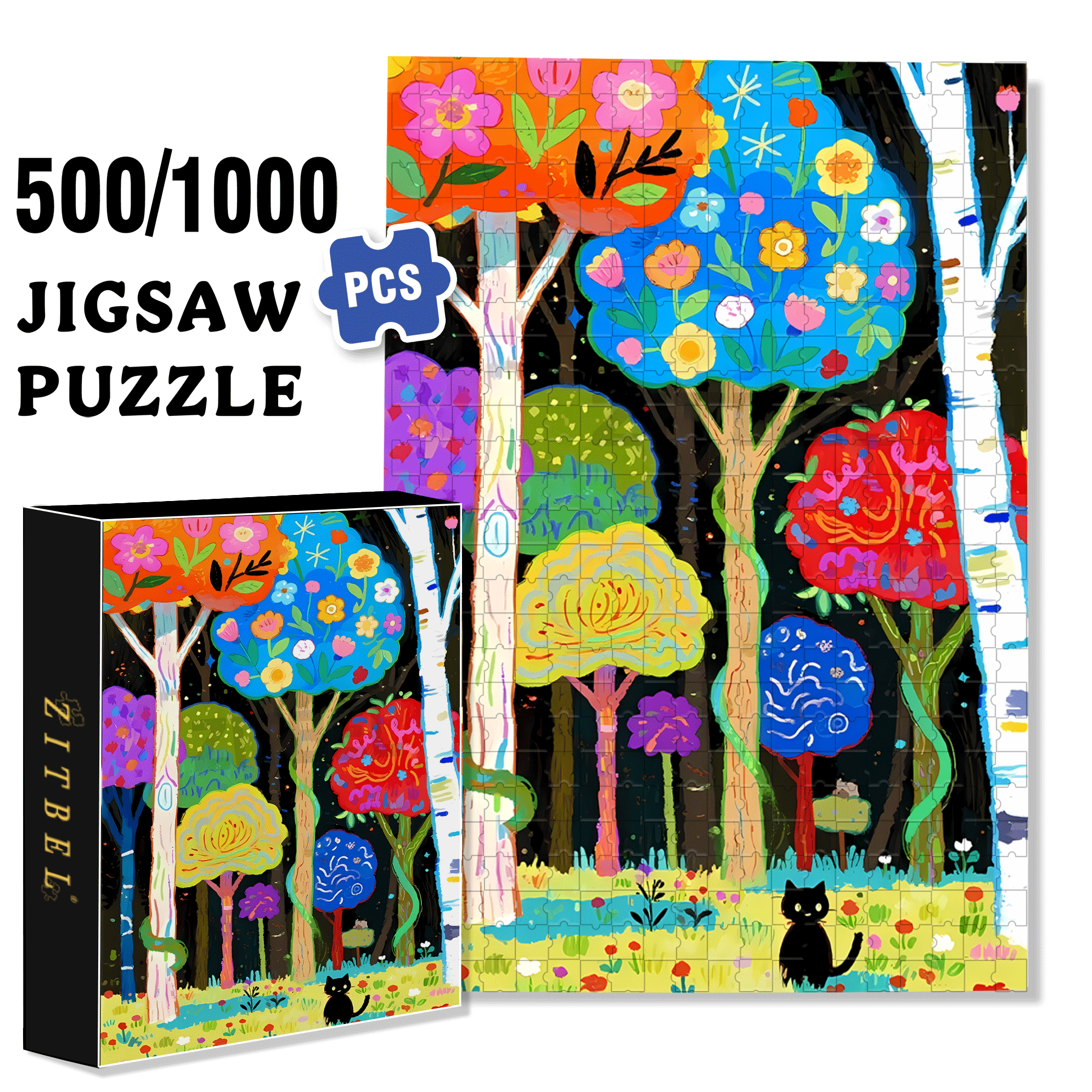 Colorful Nature 500pcs/1000pcs Jigsaw Puzzle, Scratch-Resistant, Interactive Family Game & Brain-Boosting DIY Decor, Perfect for Halloween, Christmas & New Year Gifts, Family Puzzle Game