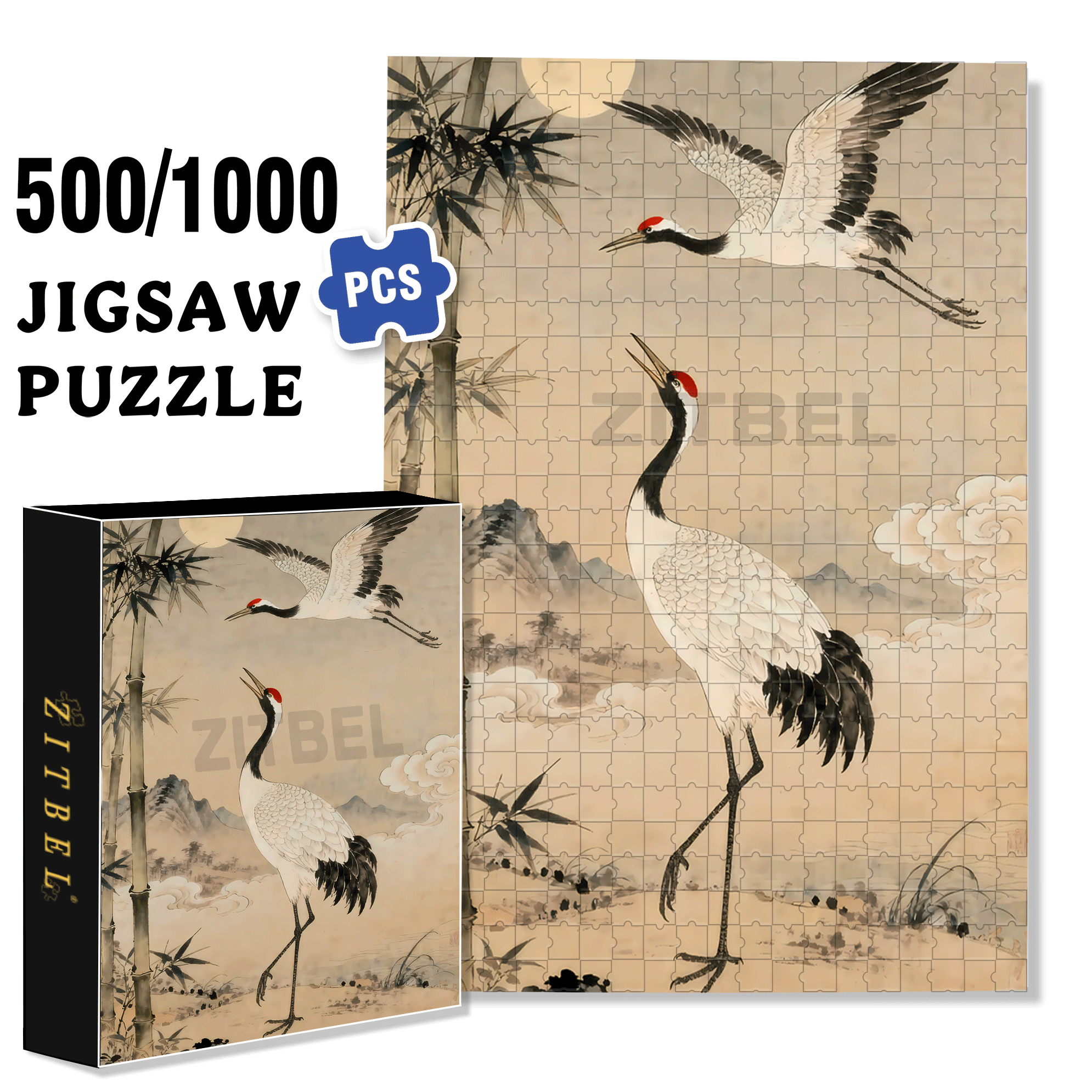 Cranes 500pcs/1000pcs Jigsaw Puzzle, Scratch-Resistant, Interactive Family Game & Brain-Boosting DIY Decor, Perfect for Halloween, Christmas & New Year Gifts, Family Puzzle Game