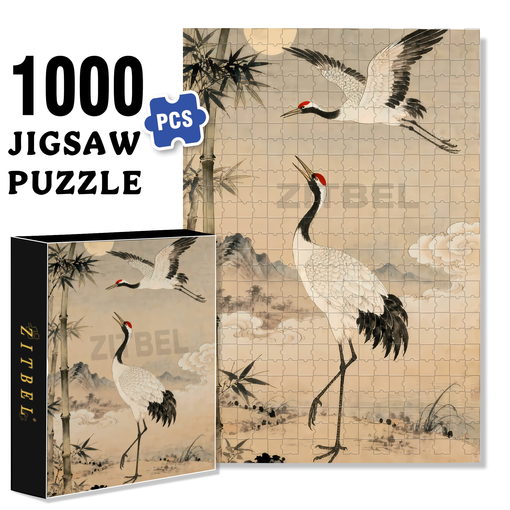 Cranes 500pcs/1000pcs Jigsaw Puzzle, Scratch-Resistant, Interactive Family Game & Brain-Boosting DIY Decor, Perfect for Halloween, Christmas & New Year Gifts, Family Puzzle Game