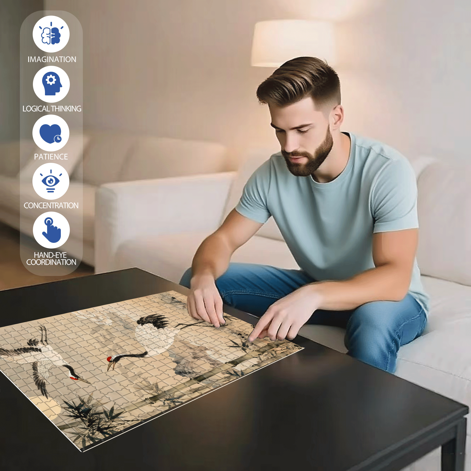 Cranes 500pcs/1000pcs Jigsaw Puzzle, Scratch-Resistant, Interactive Family Game & Brain-Boosting DIY Decor, Perfect for Halloween, Christmas & New Year Gifts, Family Puzzle Game
