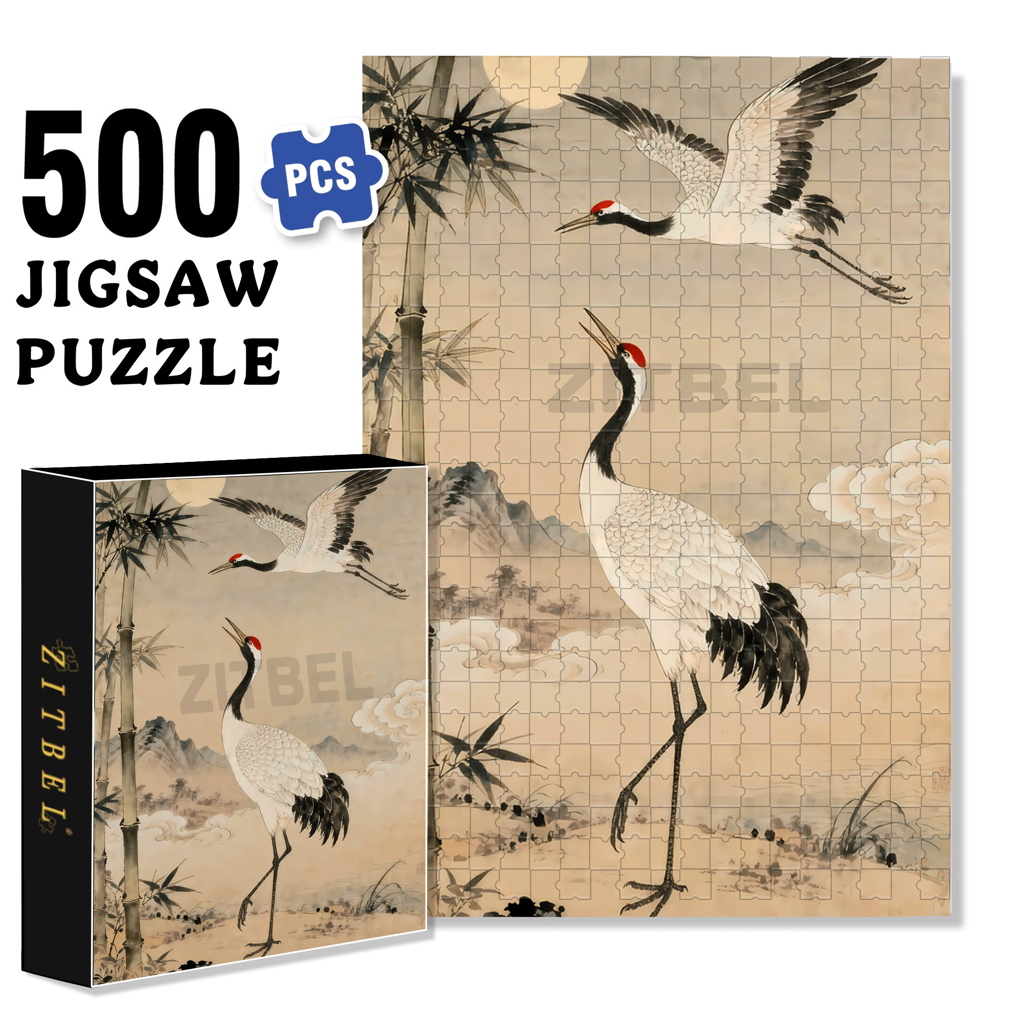 Cranes 500pcs/1000pcs Jigsaw Puzzle, Scratch-Resistant, Interactive Family Game & Brain-Boosting DIY Decor, Perfect for Halloween, Christmas & New Year Gifts, Family Puzzle Game