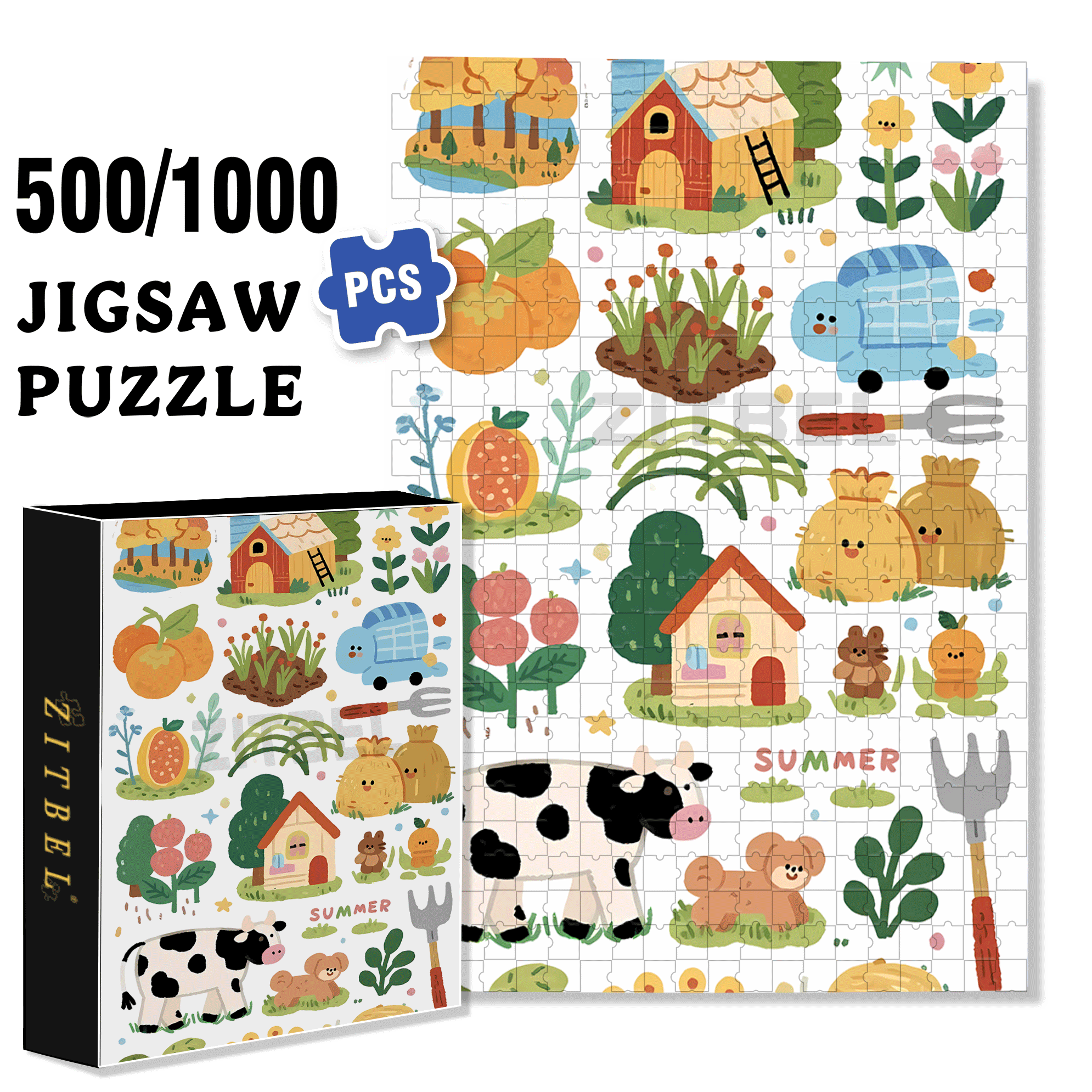 Cute Style Stickers 2 500pcs/1000pcs Jigsaw Puzzle, Scratch-Resistant, Interactive Family Game & Brain-Boosting DIY Decor, Perfect for Halloween, Christmas & New Year Gifts, Family Puzzle Game