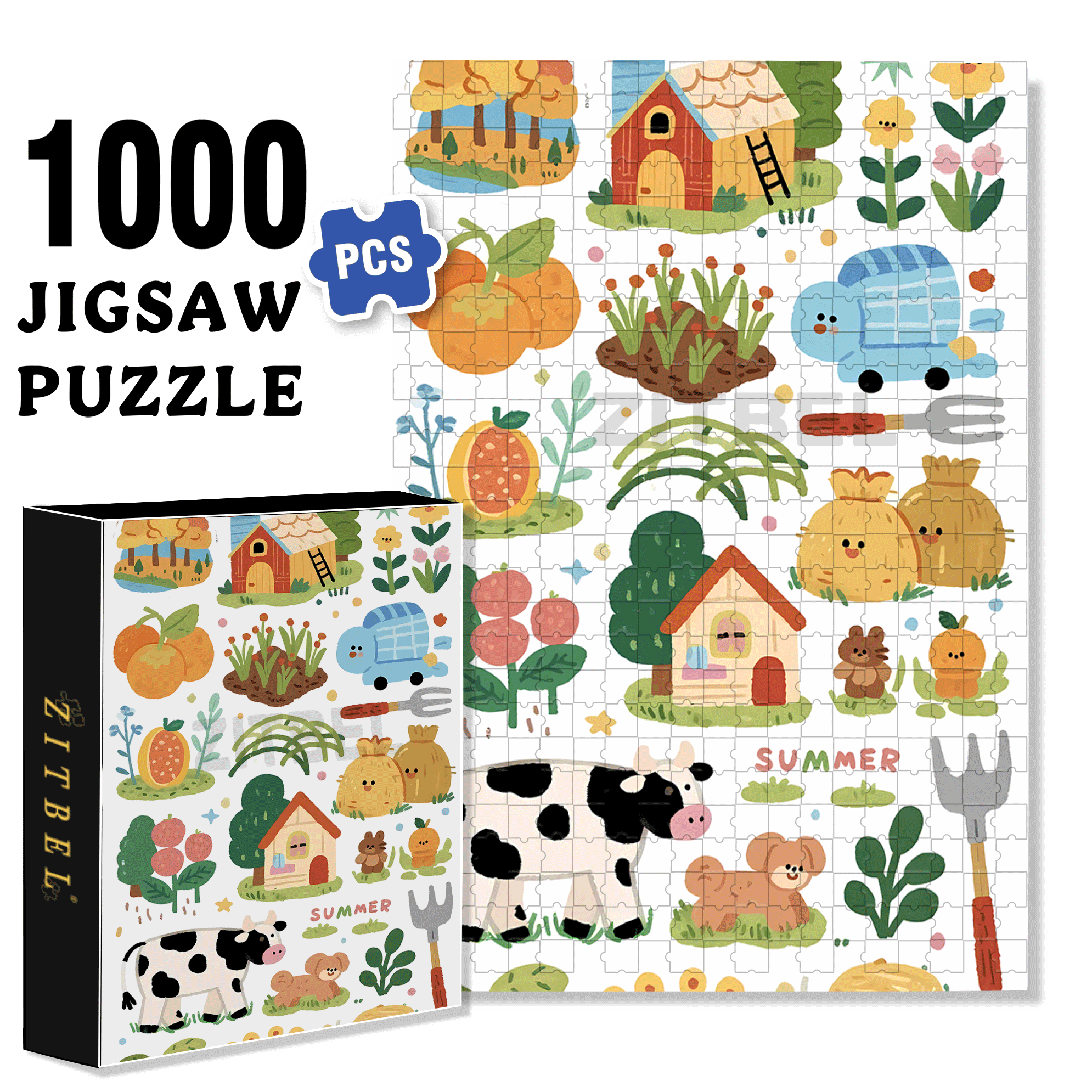 Cute Style Stickers 2 500pcs/1000pcs Jigsaw Puzzle, Scratch-Resistant, Interactive Family Game & Brain-Boosting DIY Decor, Perfect for Halloween, Christmas & New Year Gifts, Family Puzzle Game