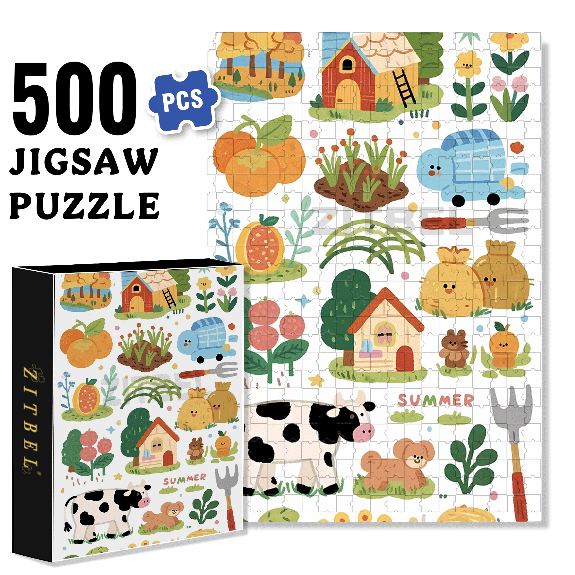 Cute Style Stickers 2 500pcs/1000pcs Jigsaw Puzzle, Scratch-Resistant, Interactive Family Game & Brain-Boosting DIY Decor, Perfect for Halloween, Christmas & New Year Gifts, Family Puzzle Game