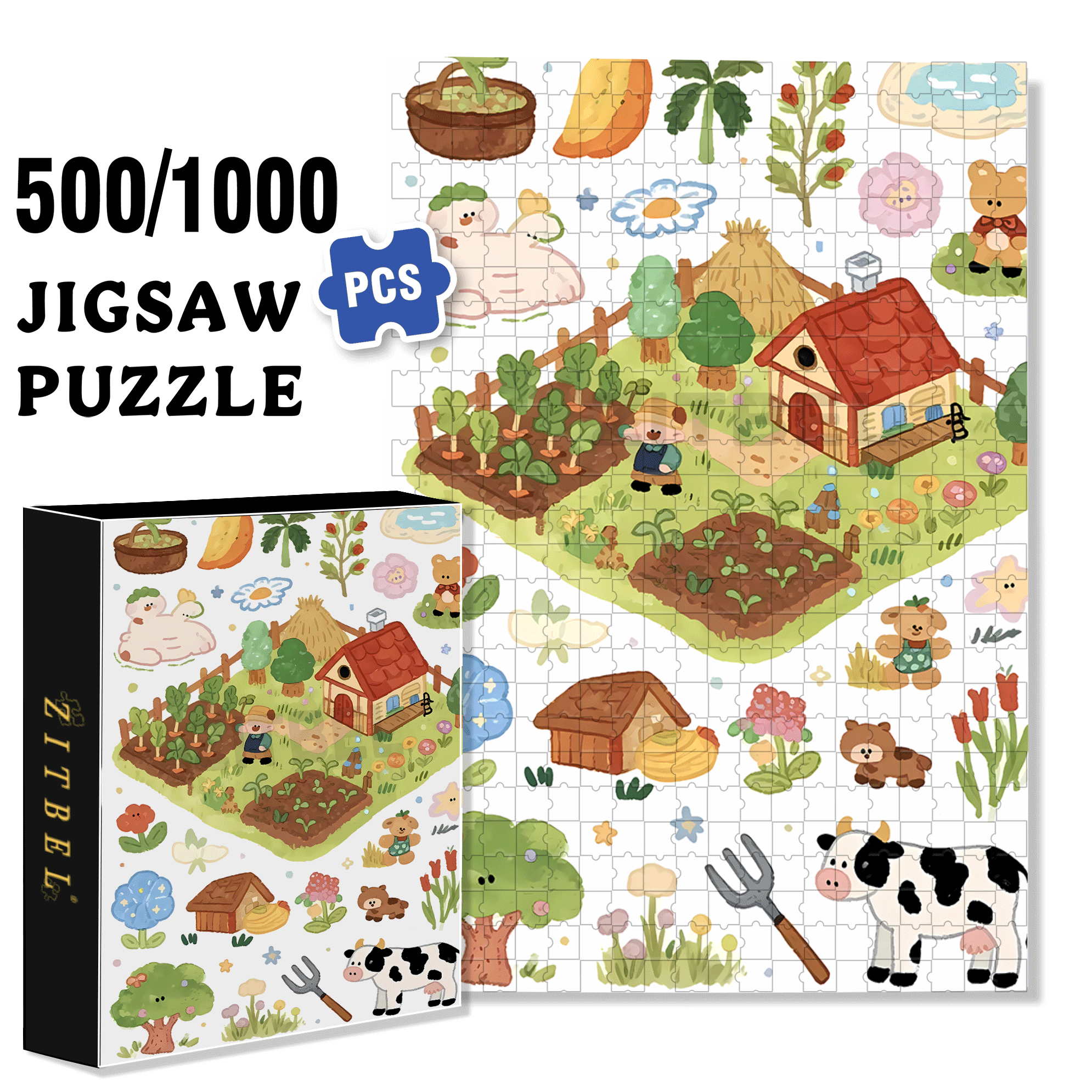 Cute Style Stickers 500pcs/1000pcs Jigsaw Puzzle, Scratch-Resistant, Interactive Family Game & Brain-Boosting DIY Decor, Perfect for Halloween, Christmas & New Year Gifts, Family Puzzle Game