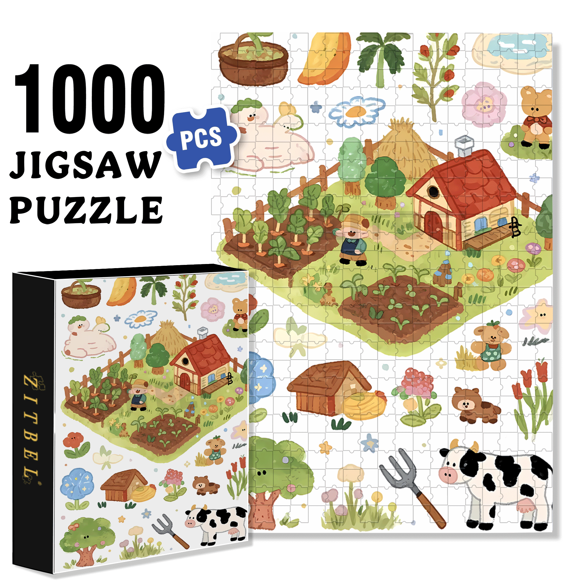 Cute Style Stickers 500pcs/1000pcs Jigsaw Puzzle, Scratch-Resistant, Interactive Family Game & Brain-Boosting DIY Decor, Perfect for Halloween, Christmas & New Year Gifts, Family Puzzle Game