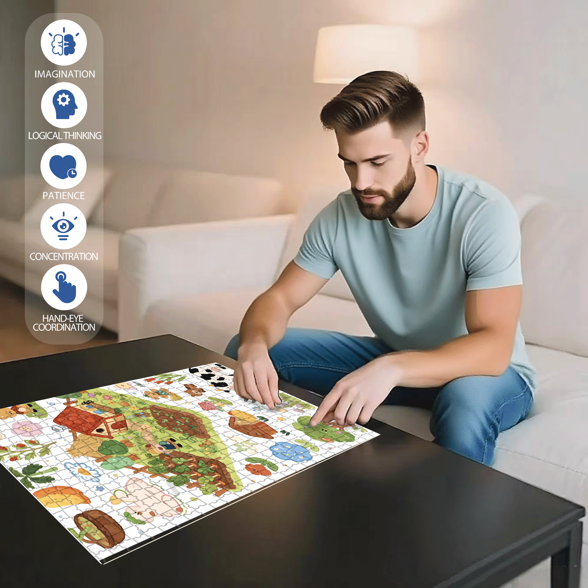 Cute Style Stickers 500pcs/1000pcs Jigsaw Puzzle, Scratch-Resistant, Interactive Family Game & Brain-Boosting DIY Decor, Perfect for Halloween, Christmas & New Year Gifts, Family Puzzle Game
