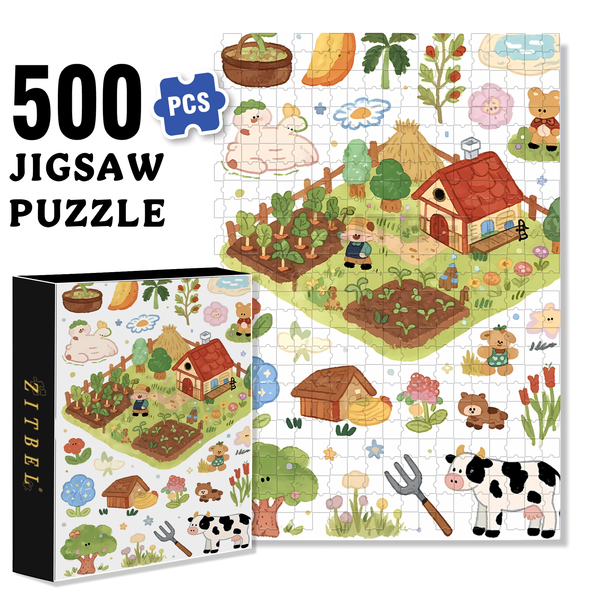 Cute Style Stickers 500pcs/1000pcs Jigsaw Puzzle, Scratch-Resistant, Interactive Family Game & Brain-Boosting DIY Decor, Perfect for Halloween, Christmas & New Year Gifts, Family Puzzle Game