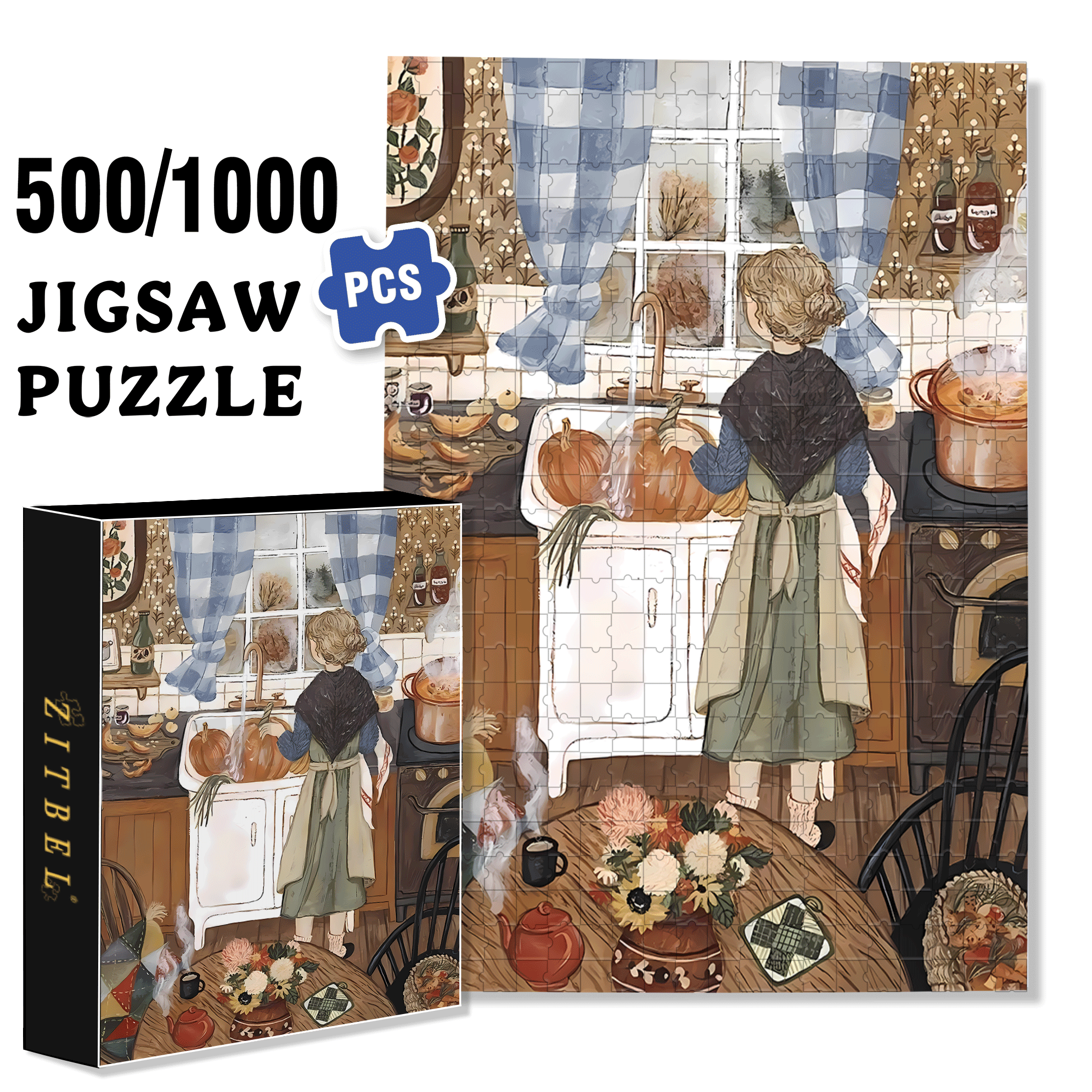 Dinner Preparation 500pcs/1000pcs Jigsaw Puzzle, Scratch-Resistant, Interactive Family Game & Brain-Boosting DIY Decor, Perfect for Halloween, Christmas & New Year Gifts, Family Puzzle Game