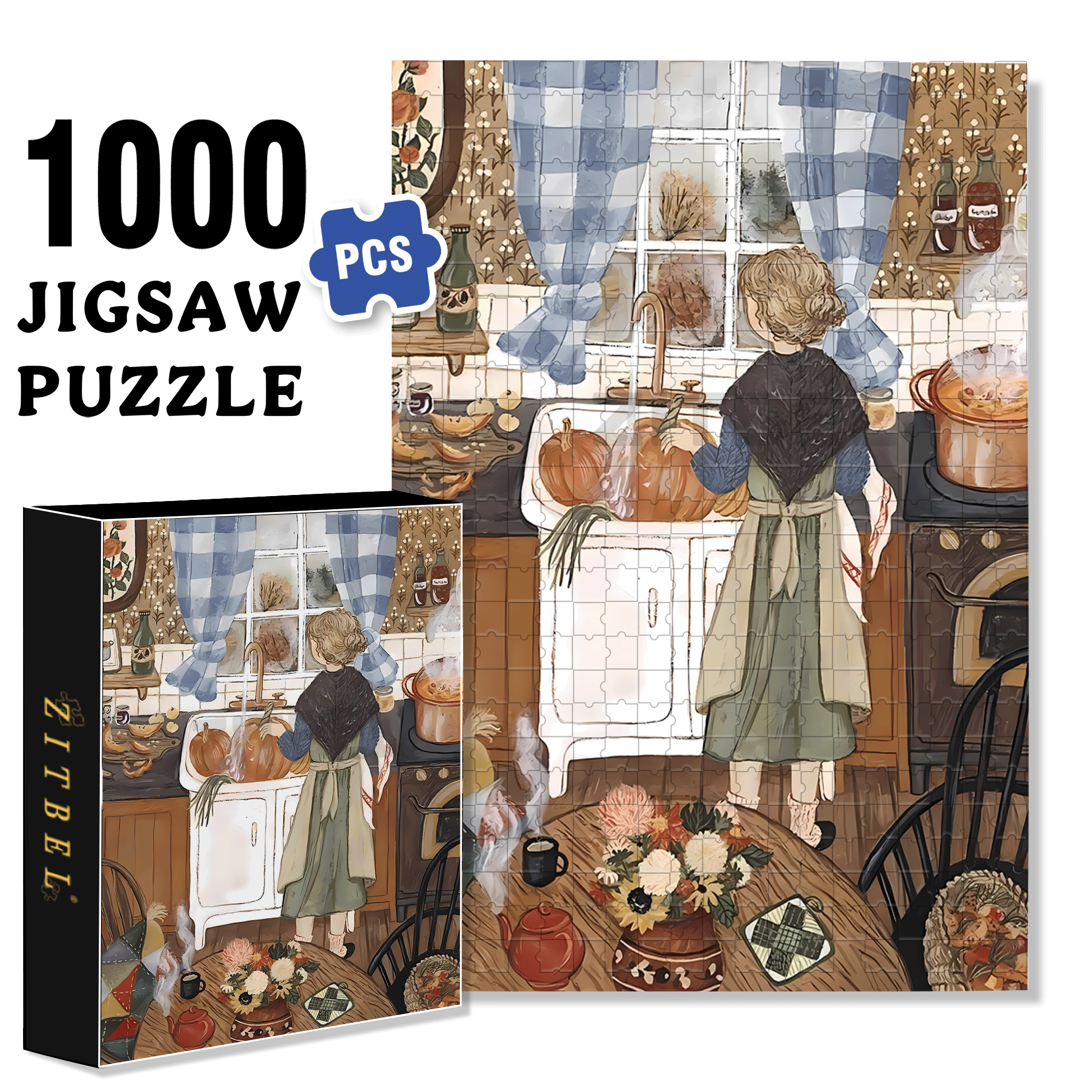 Dinner Preparation 500pcs/1000pcs Jigsaw Puzzle, Scratch-Resistant, Interactive Family Game & Brain-Boosting DIY Decor, Perfect for Halloween, Christmas & New Year Gifts, Family Puzzle Game