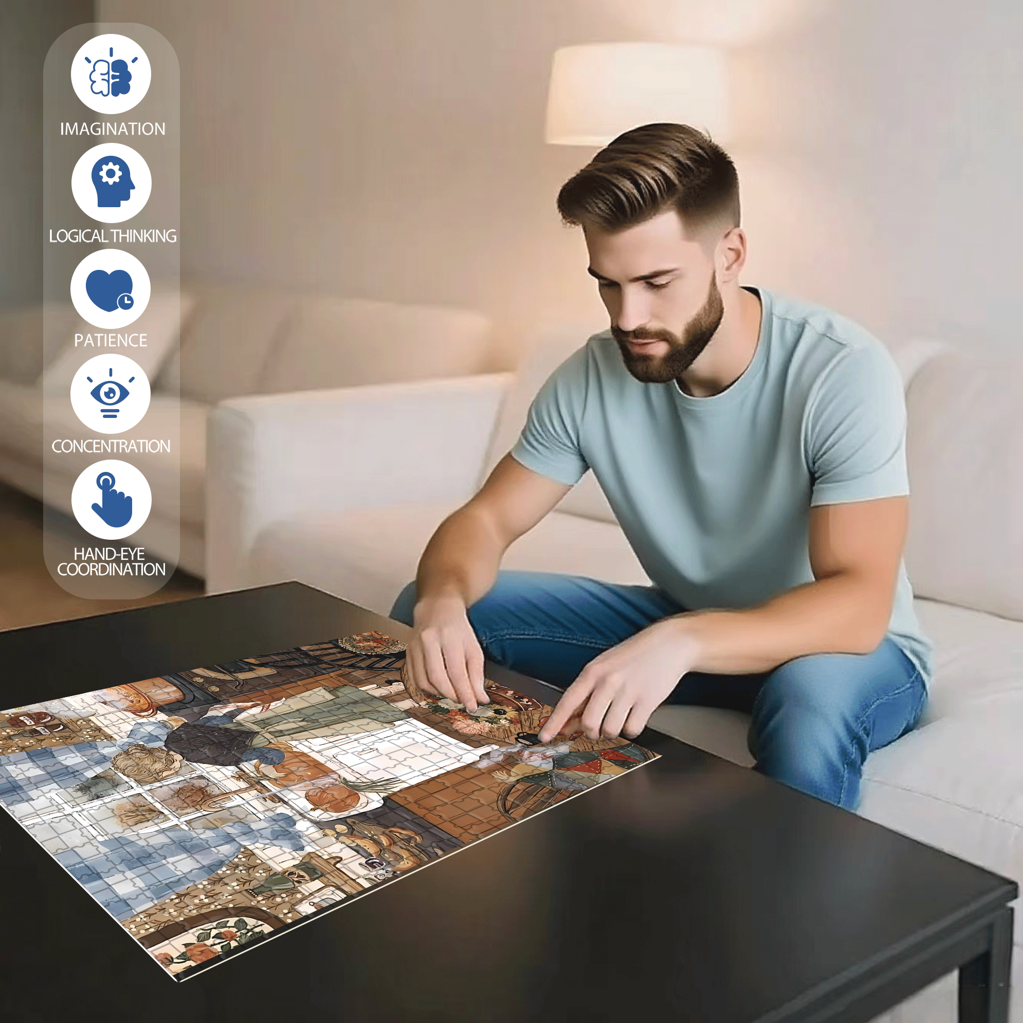 Dinner Preparation 500pcs/1000pcs Jigsaw Puzzle, Scratch-Resistant, Interactive Family Game & Brain-Boosting DIY Decor, Perfect for Halloween, Christmas & New Year Gifts, Family Puzzle Game