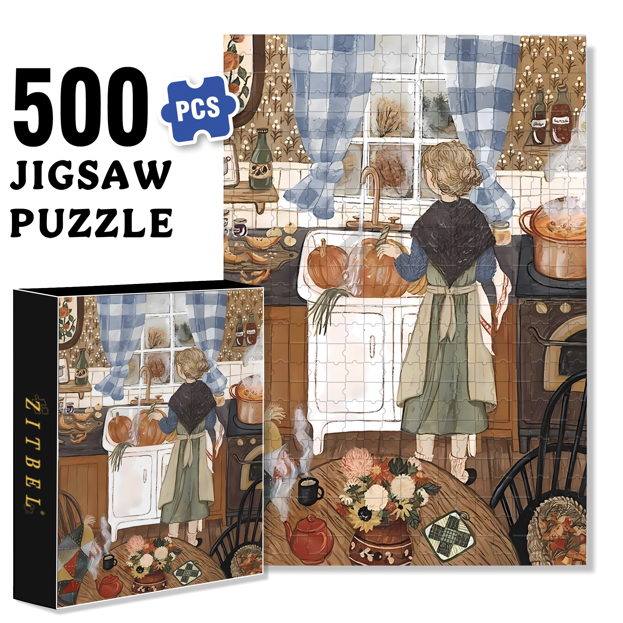 Dinner Preparation 500pcs/1000pcs Jigsaw Puzzle, Scratch-Resistant, Interactive Family Game & Brain-Boosting DIY Decor, Perfect for Halloween, Christmas & New Year Gifts, Family Puzzle Game