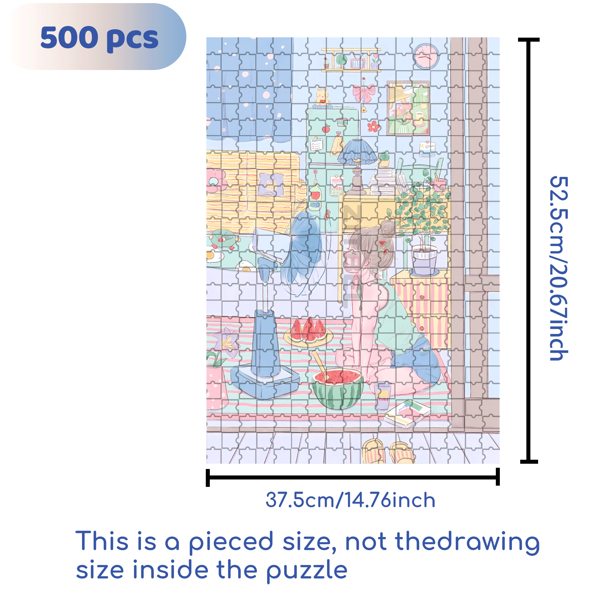 Eating Watermelon 500pcs/1000pcs Jigsaw Puzzle, Scratch-Resistant, Interactive Family Game & Brain-Boosting DIY Decor, Perfect for Halloween, Christmas & New Year Gifts, Family Puzzle Game