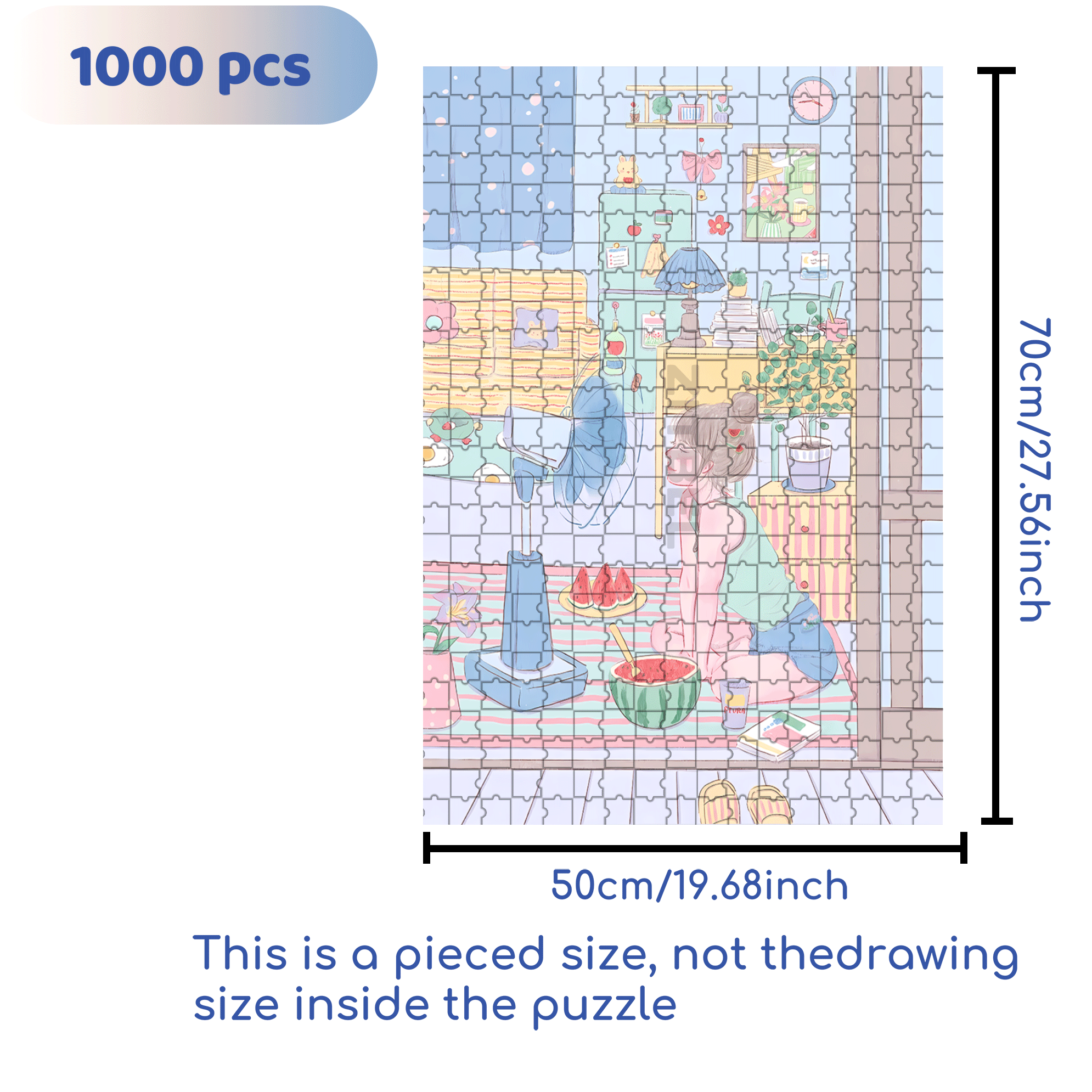 Eating Watermelon 500pcs/1000pcs Jigsaw Puzzle, Scratch-Resistant, Interactive Family Game & Brain-Boosting DIY Decor, Perfect for Halloween, Christmas & New Year Gifts, Family Puzzle Game