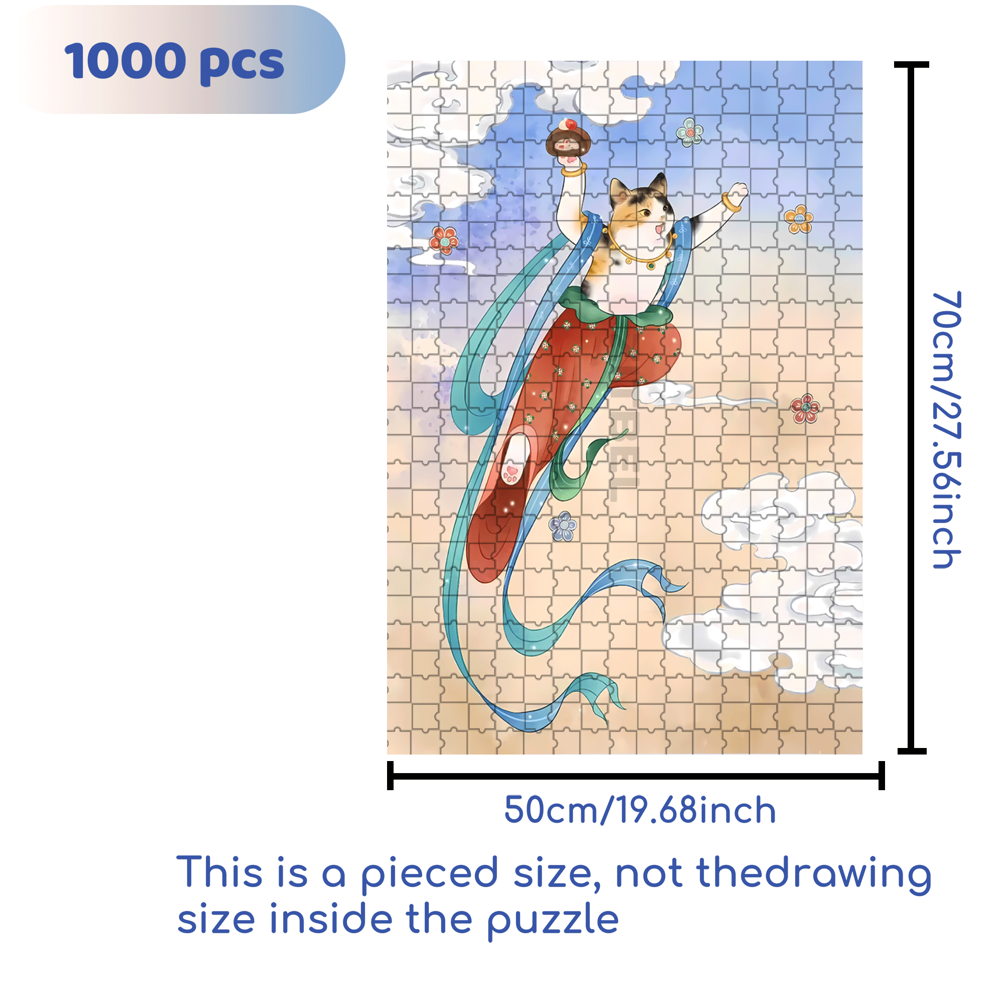 Flying Cat 2 500pcs/1000pcs Jigsaw Puzzle, Scratch-Resistant, Interactive Family Game & Brain-Boosting DIY Decor, Perfect for Halloween, Christmas & New Year Gifts, Family Puzzle Game